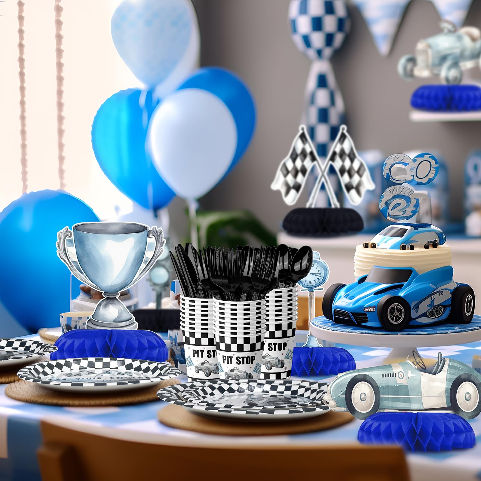 Race Car Party Decorations Set - Honeycomb Centerpieces for Racing Birthday Party, Kids Table Decor - Perfect for Race Car Themed Birthday, Baby Shower & NASCAR Events