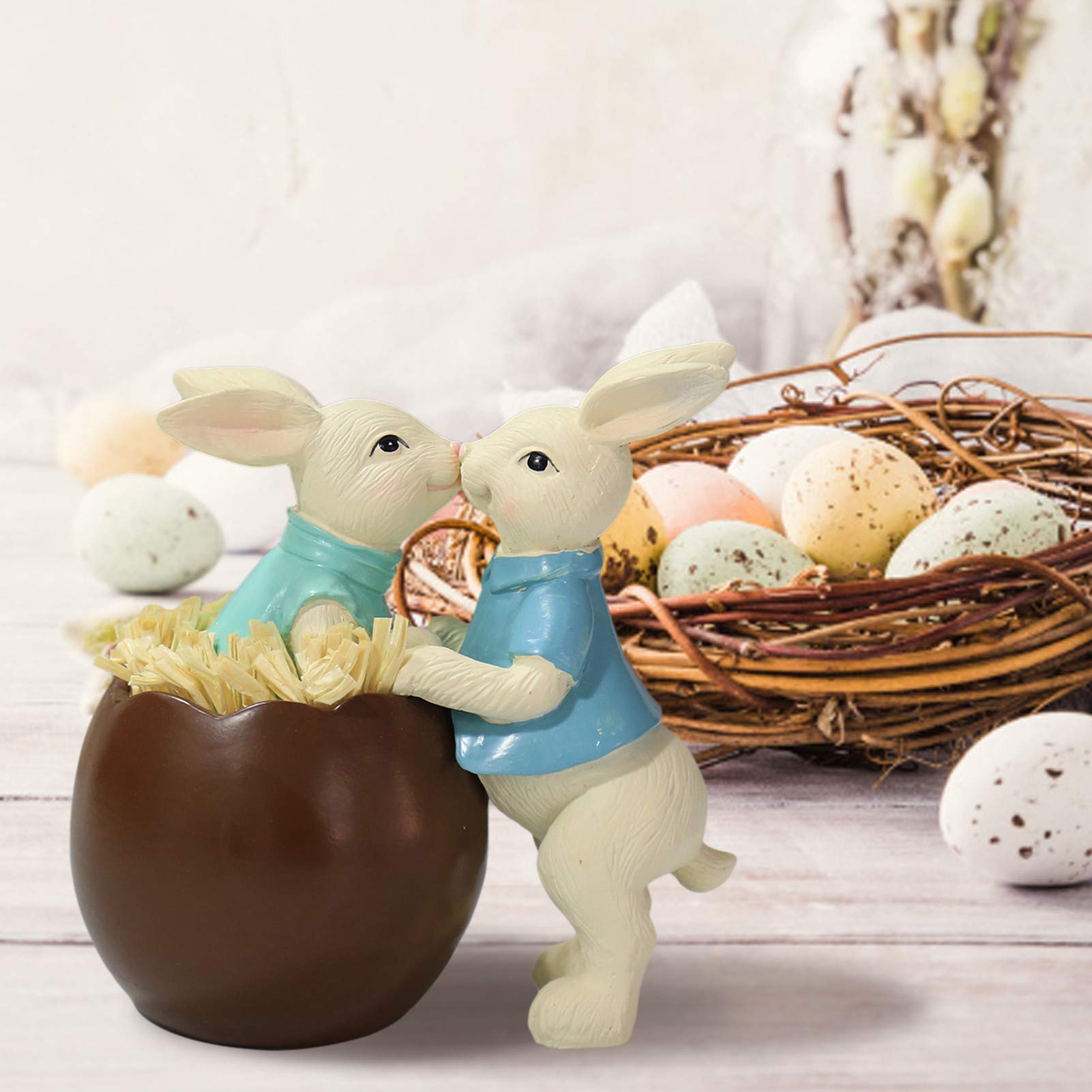 Easter Bunny Chocolate Eggshell Ornament - Handmade Resin Rabbit Tabletop Decoration for Easter, Spring Home Decor | Perfect for Easter Gifts, Party Favors & Holiday Table Centerpieces