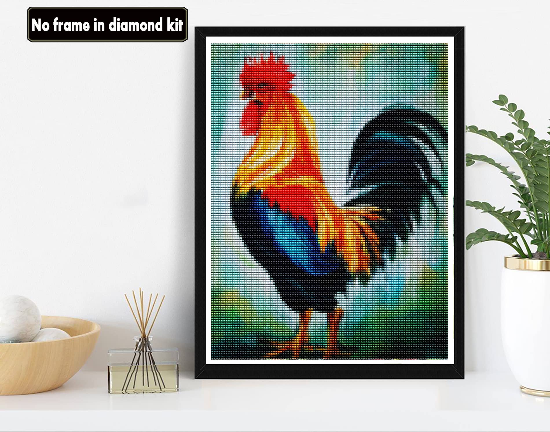 5D Diamond Painting Kit for Adults - Rooster Cock Animal Art, Full Drill Round Rhinestone Canvas Craft (12x16 Inch) | DIY Home Wall Decor, Relaxing Hobby Gift for Women & Men | Perfect for Living Room, Bedroom, Office Decoration