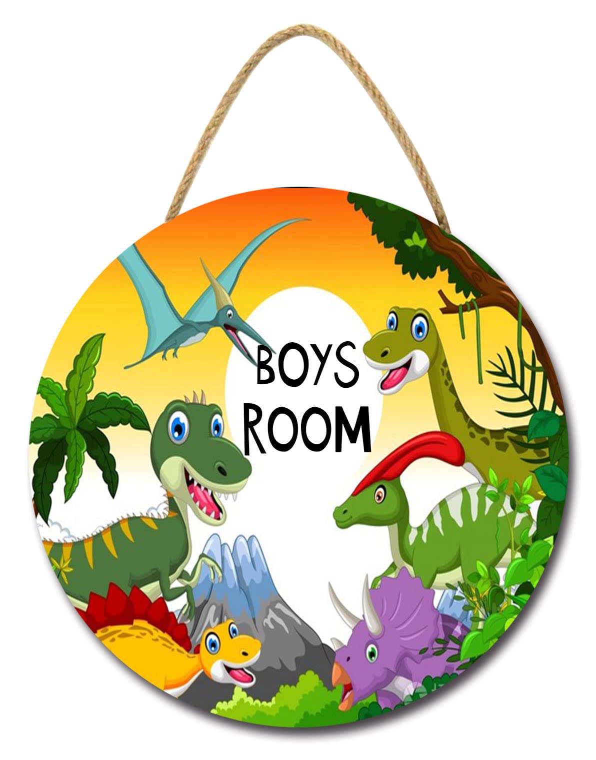 Dinosaur Wooden Door Sign for Boys Room - Personalized Name Plaque, Kids Bedroom Wall Decor, Nursery Hanging Plank (11x11 inches) - Perfect for Boys Bedroom, Playroom & Dinosaur Themed Nursery Decor