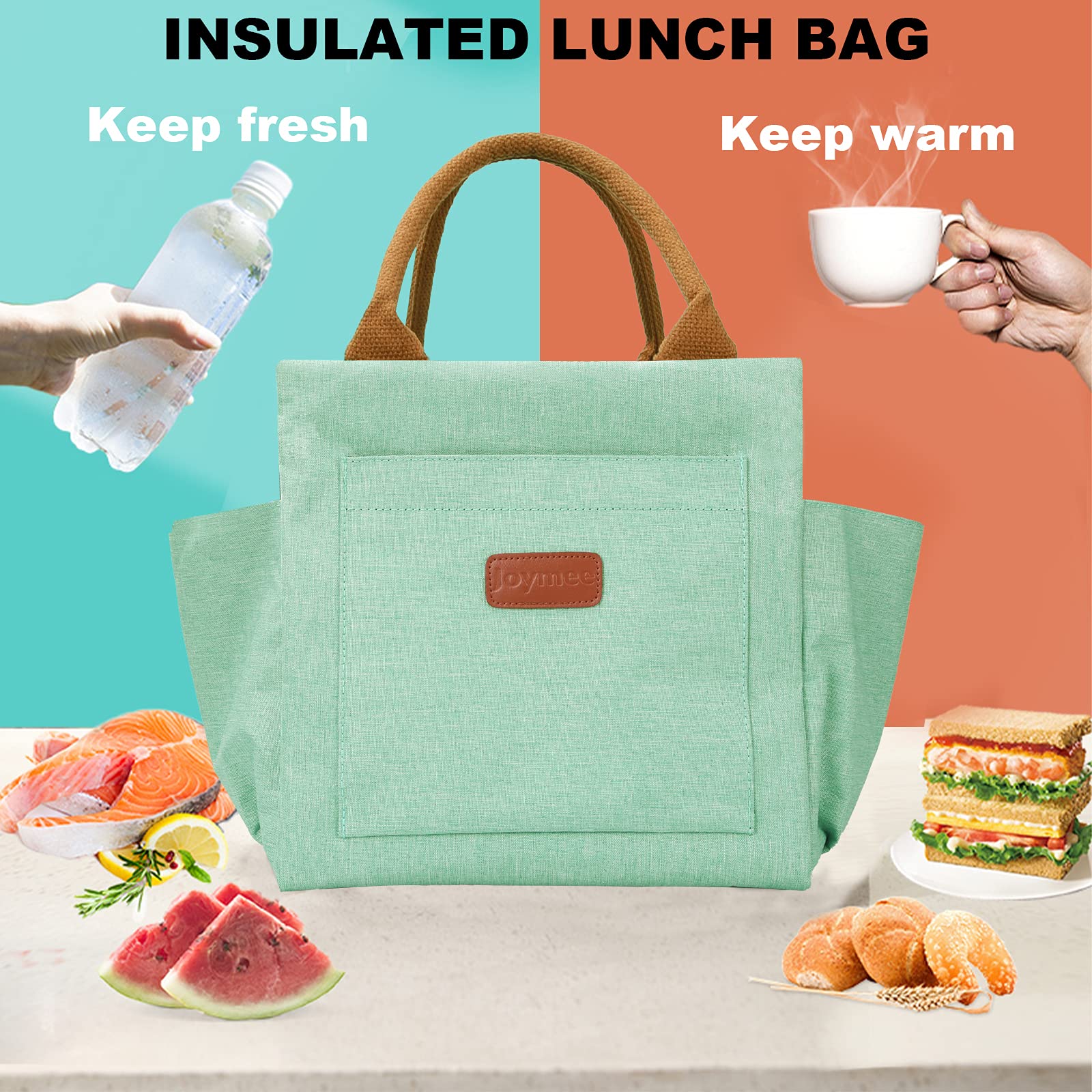 Joymee Insulated Lunch Bag for Women & Men - Large Leakproof Reusable Lunch Tote with Bottle Holder & Side Pockets - Perfect for Work, Office, Picnic, Travel & Outdoor Activities - Heather Teal