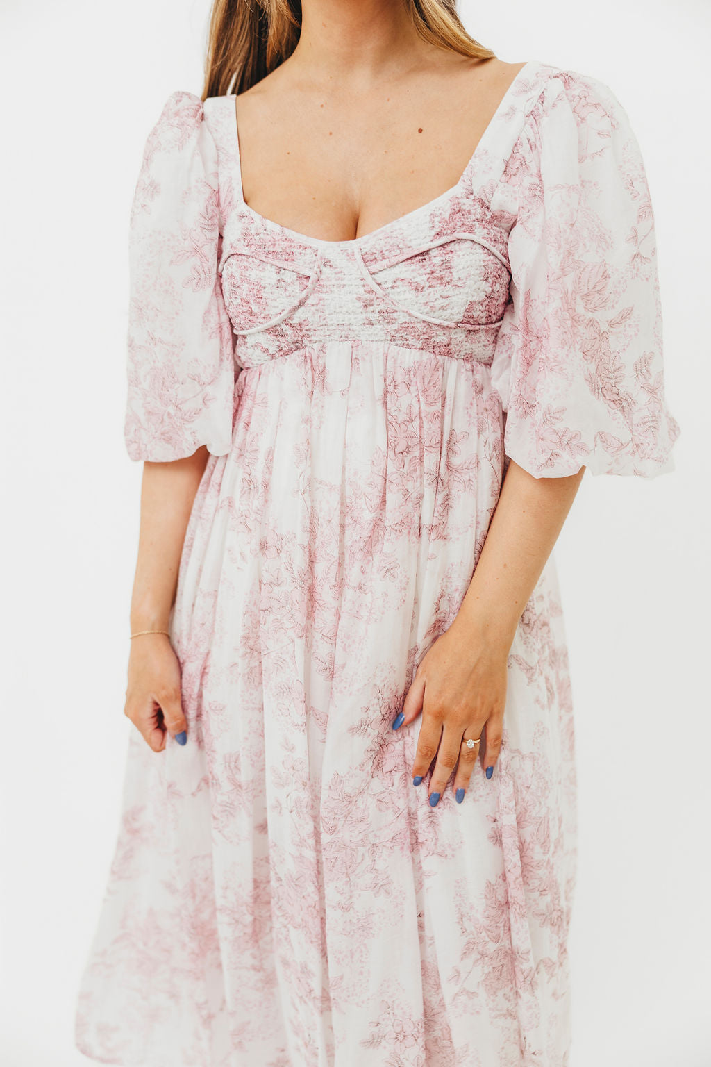 Light Pink Floral Harlow Midi Dress - Bump Friendly Maternity Dress with Inclusive Sizing (S-3XL) for Pregnancy, Baby Showers & Special Occasions