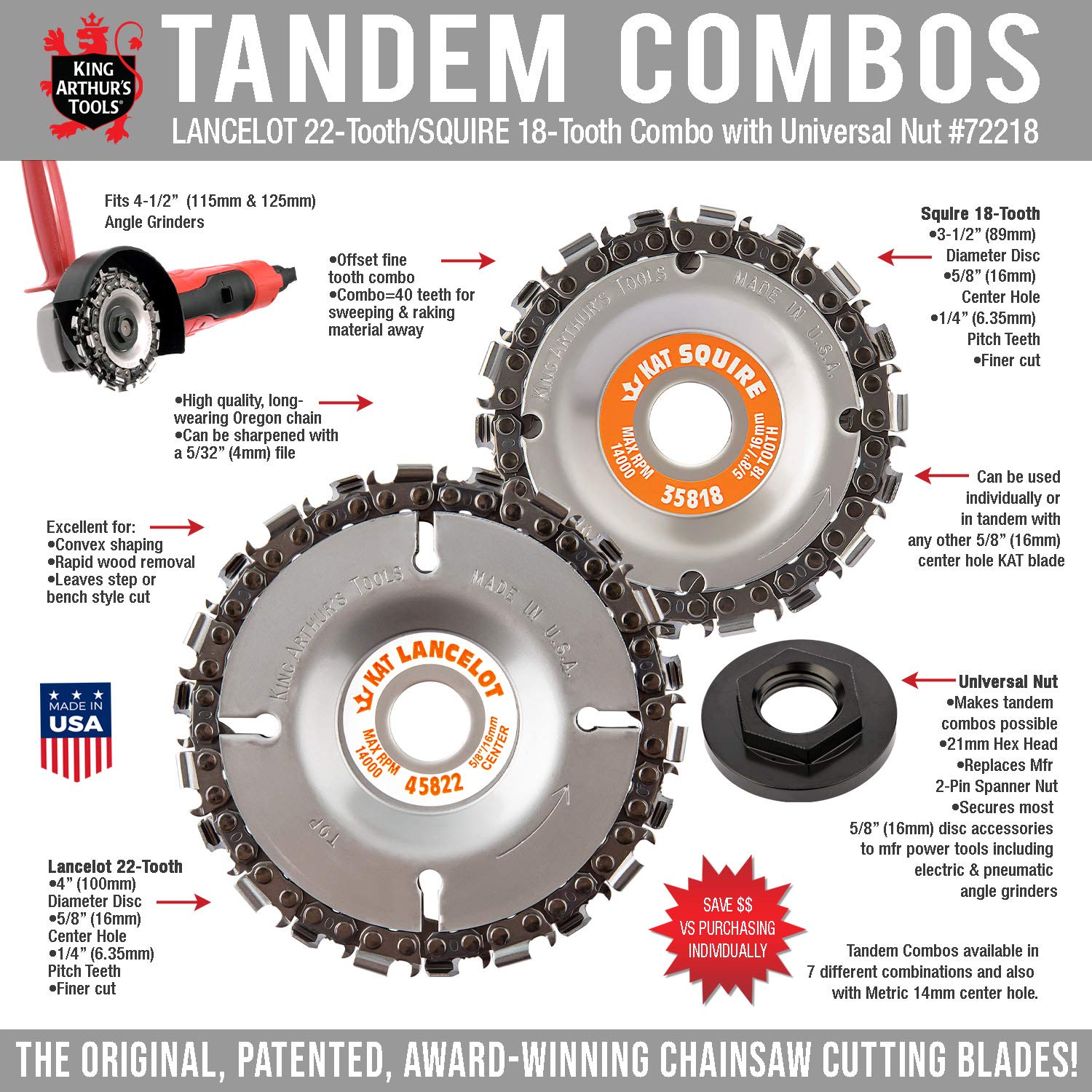 King Arthur's Tools Lancelot 22 & Squire 18 Tooth Tandem Combo Saw Blade Set - 4