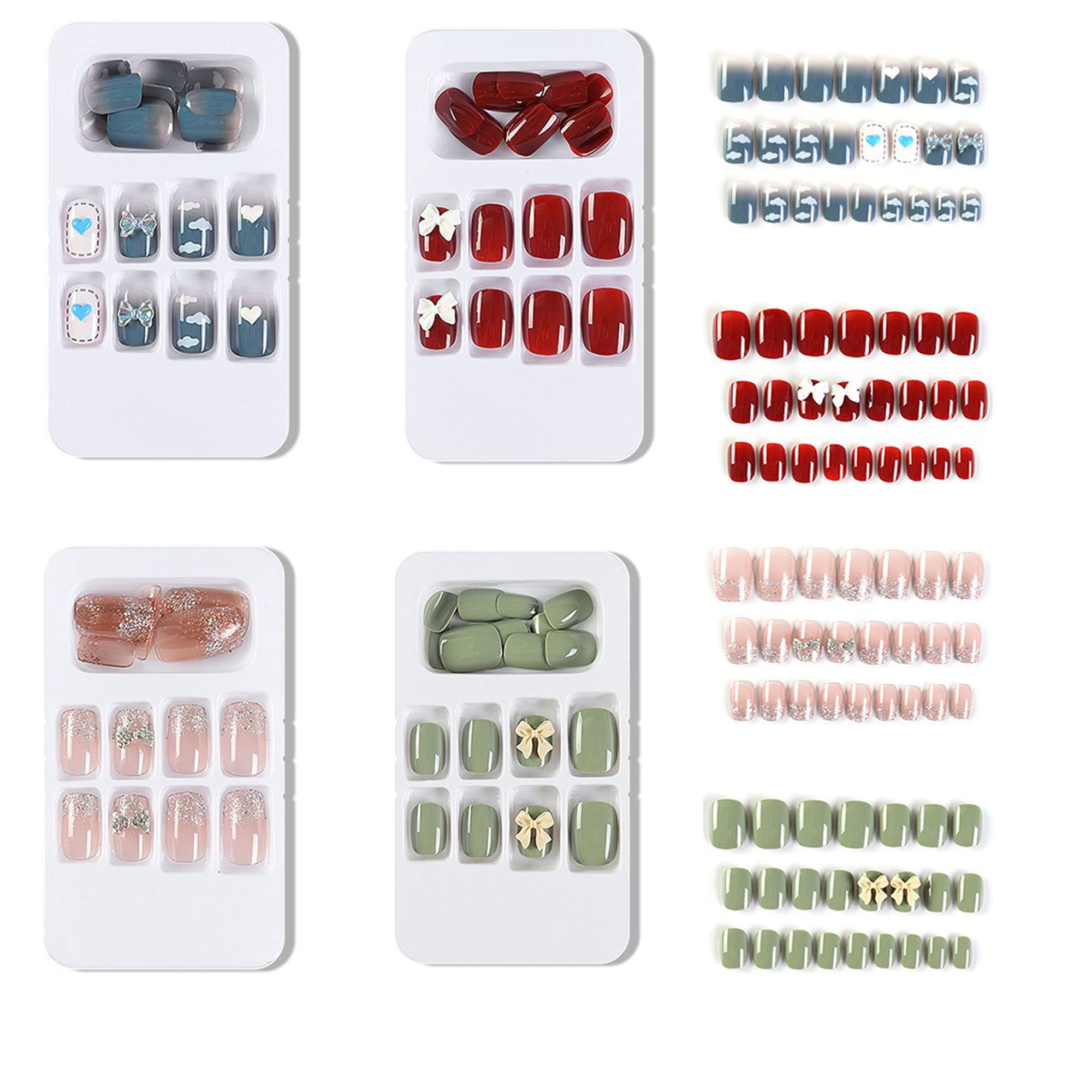 SYXLS 96-Piece Short Press On Nails Set - 4 Boxes of Removable Artificial Nails, Full Cover False Nails for DIY Manicure & Nail Art | Perfect for Everyday Wear, Parties, Weddings & Special Occasions
