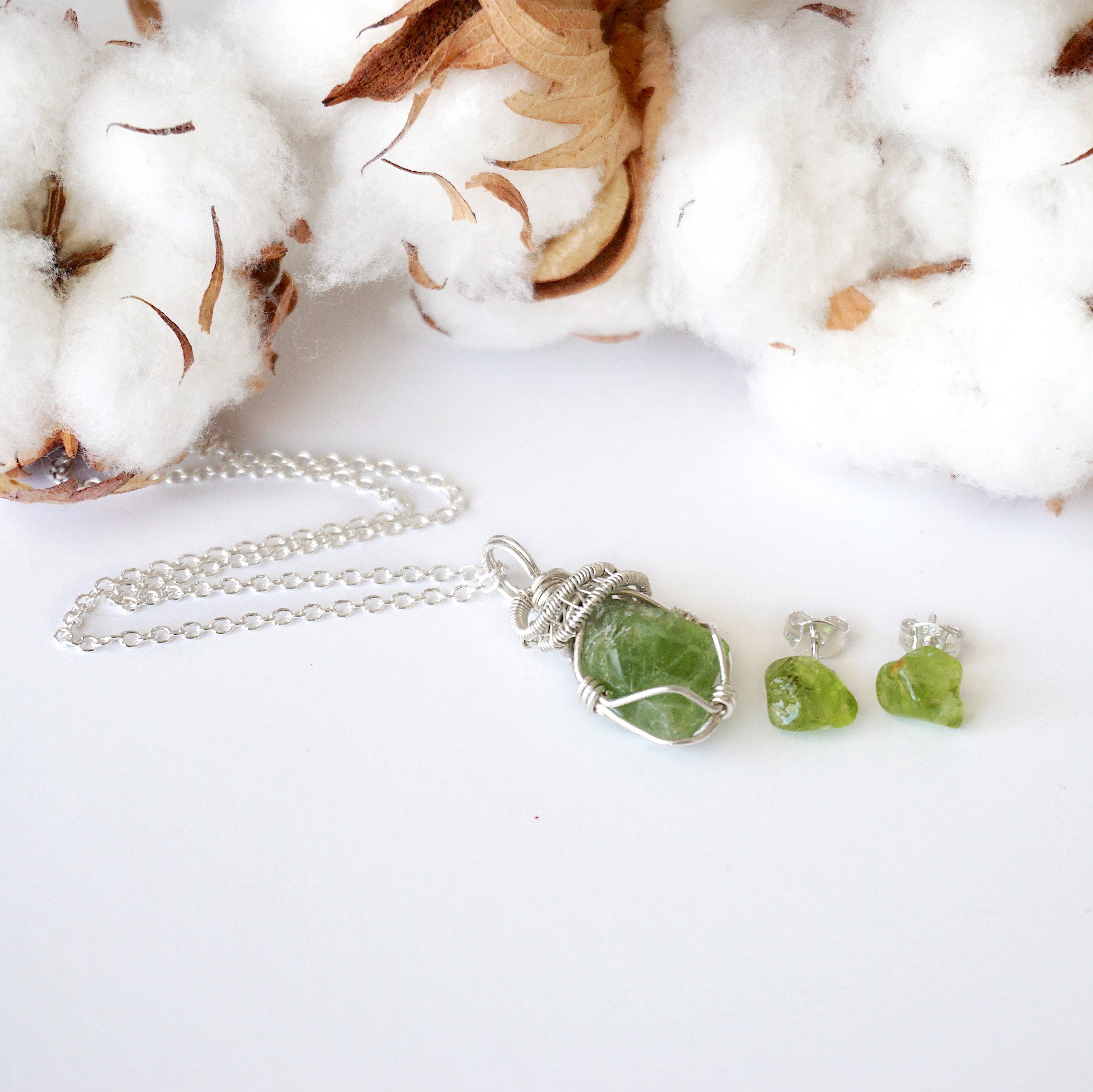 Peridot Jewelry Gift Set - Sterling Silver Earrings & Necklace for Women, Birthday & Anniversary Present | Elegant Olive Green Gemstone Accessories