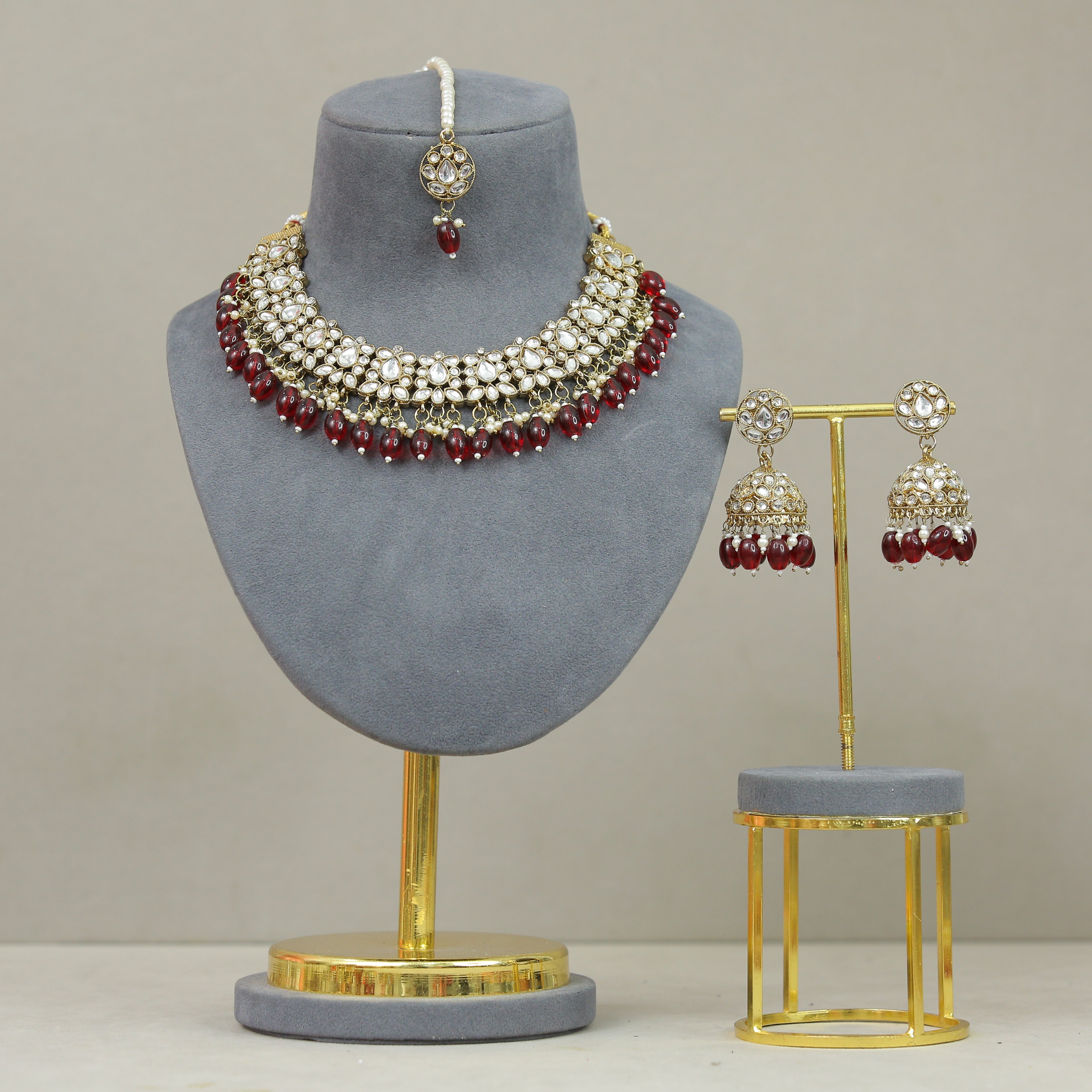 Esha Polki Full Set Jewelry - Traditional Indian Kundan Necklace, Earrings & Bracelet Set for Weddings, Parties & Festive Occasions