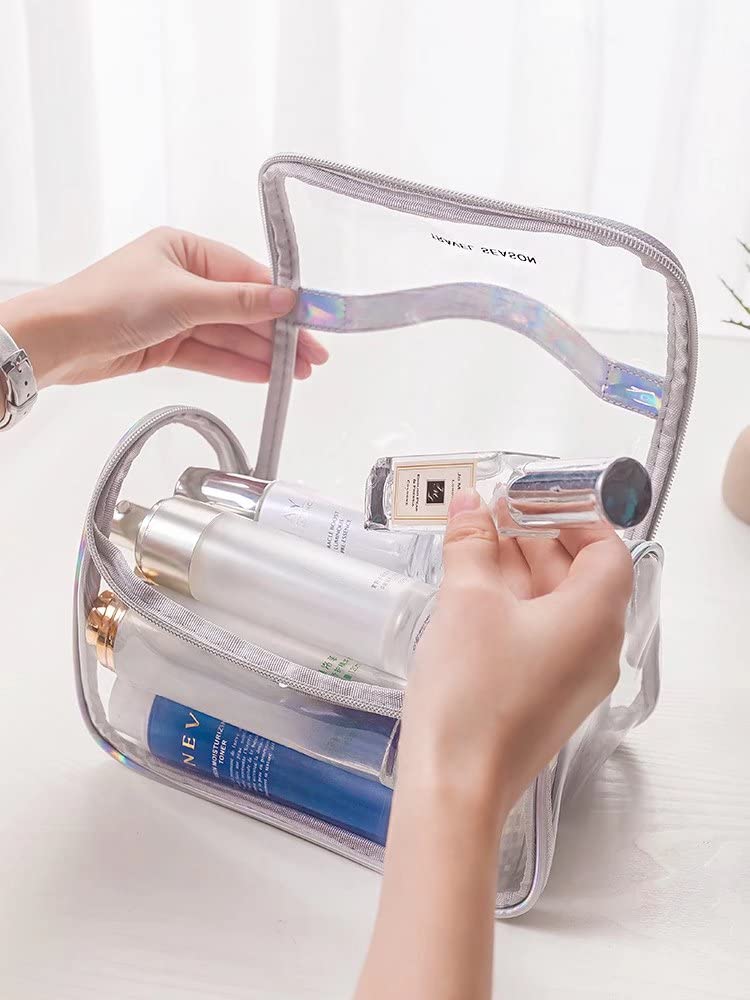 Clear Transparent Toiletry Bag with Zipper & Handle - Large Waterproof Cosmetic Organizer for Travel (22x15x14cm) - Perfect for Makeup Storage, Shower Essentials & Airport Security Checks