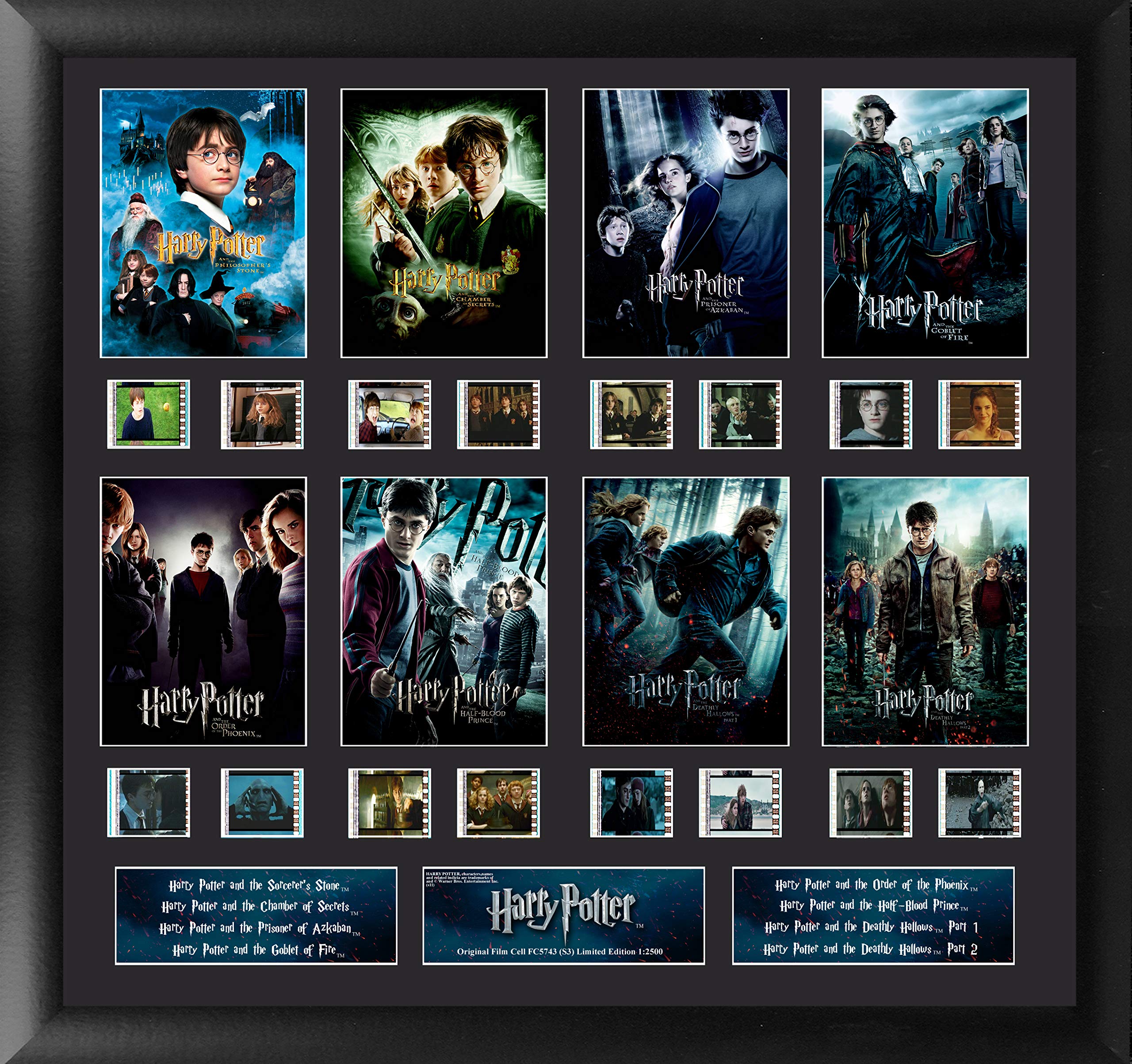 Harry Potter All 8 Movies 35mm Film Montage Wall Art - 20x19 Inch Large Framed Display with 16 Authentic Film Clips & COA - Perfect for Home Theater Decor, Movie Room, and Gift for Potter Fans