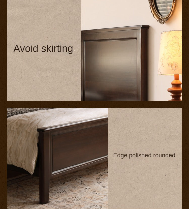 Solid Poplar Wood Bed - Modern American Retro High Back Bed Frame for Bedroom, Guest Room & Master Suite
