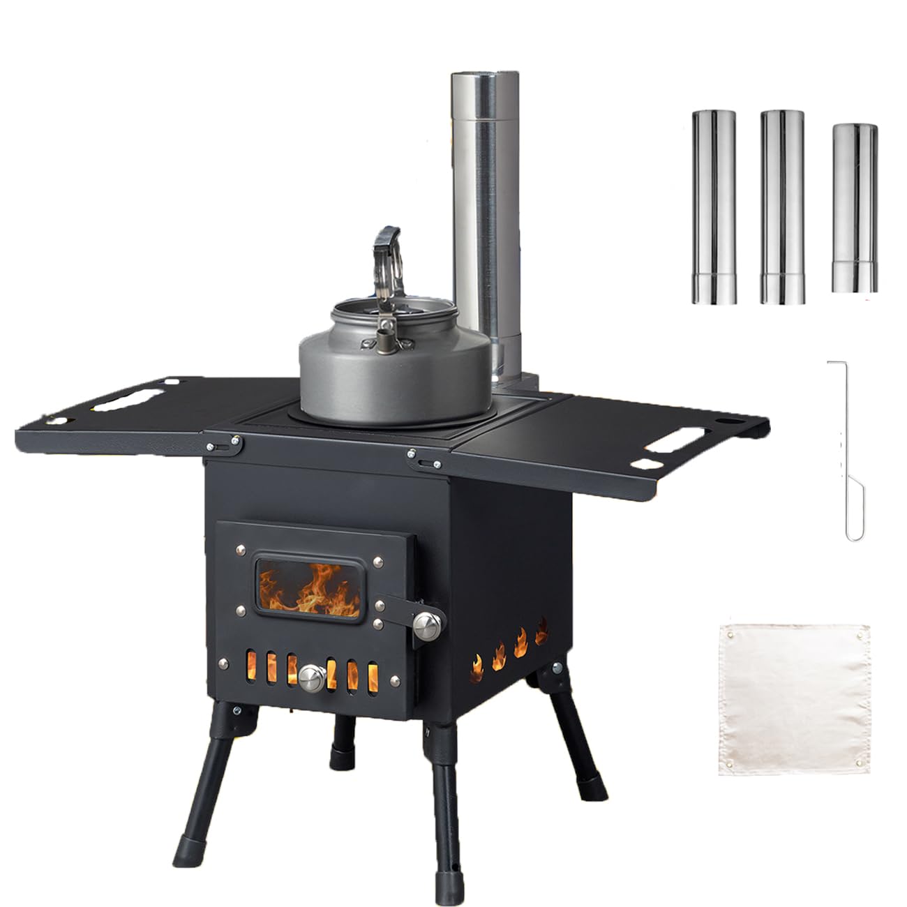 Vasitelan Portable Wood Burning Stove for Outdoor Camping - 3 Chimney Pipe Tent Stove for Cooking, Heating & Survival Gear | Perfect for Backpacking, Hunting & Emergency Preparedness