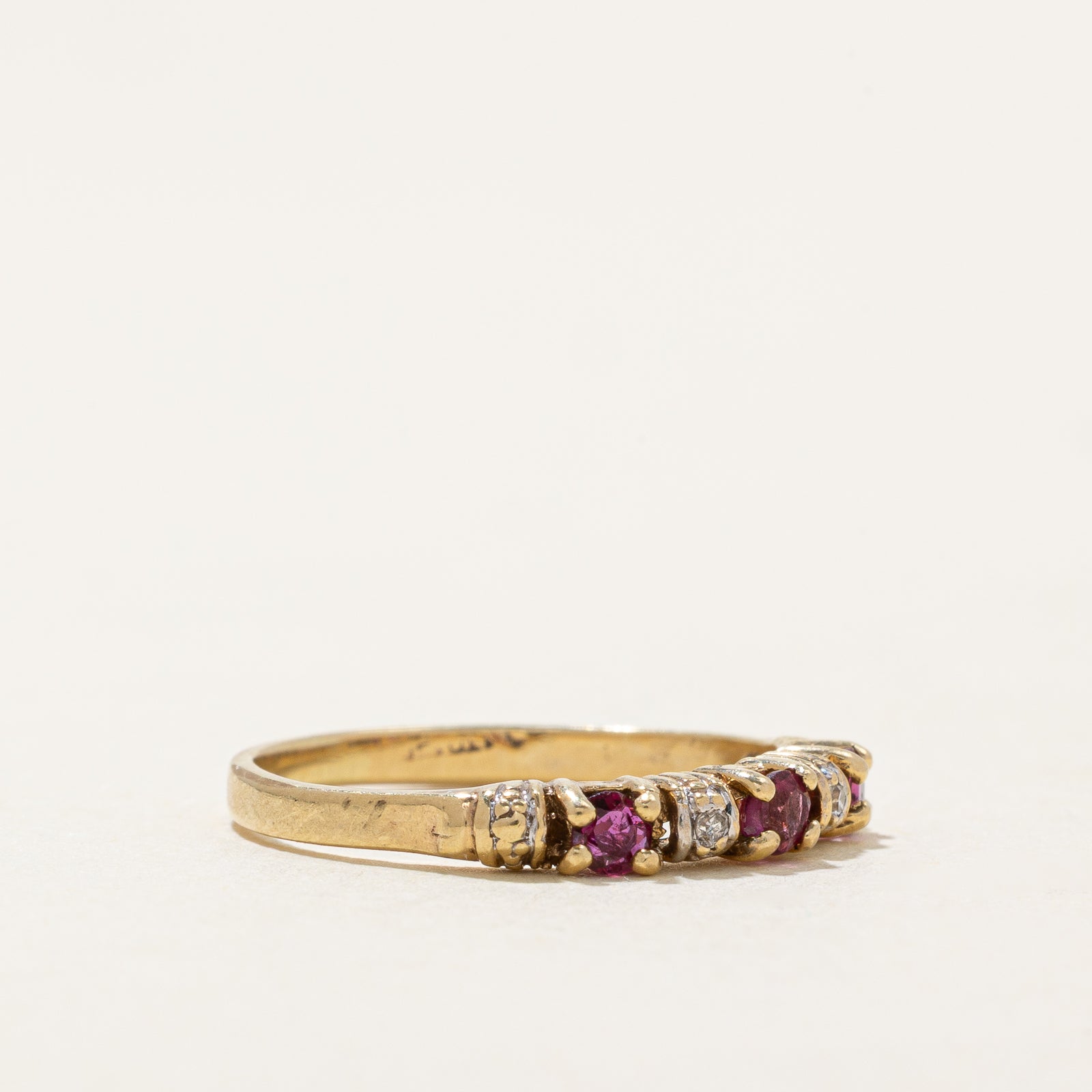 Ruby & Diamond Semi Eternity Ring - 0.18ctw Ruby & 0.01ctw Diamond - Size 4.5 - Elegant Stackable Band for Anniversary, Wedding, or Gift