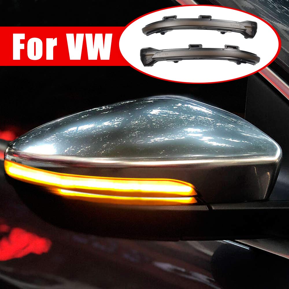 Hacreyatu Dynamic LED Side Mirror Sequential Turn Signal Lights - Smoked Lens for VW Golf 7 MK7 GTI R 7.5 & Sportsvan L II (Yellow) | Waterproof, Easy Installation | Perfect for Night Driving & Car Customization