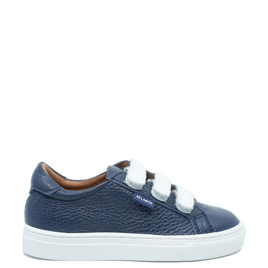 Men's Atlanta Moccasin Navy Grain Triple Velcro Sneakers - Comfortable Slip-On Shoes for Walking, Travel & Casual Wear