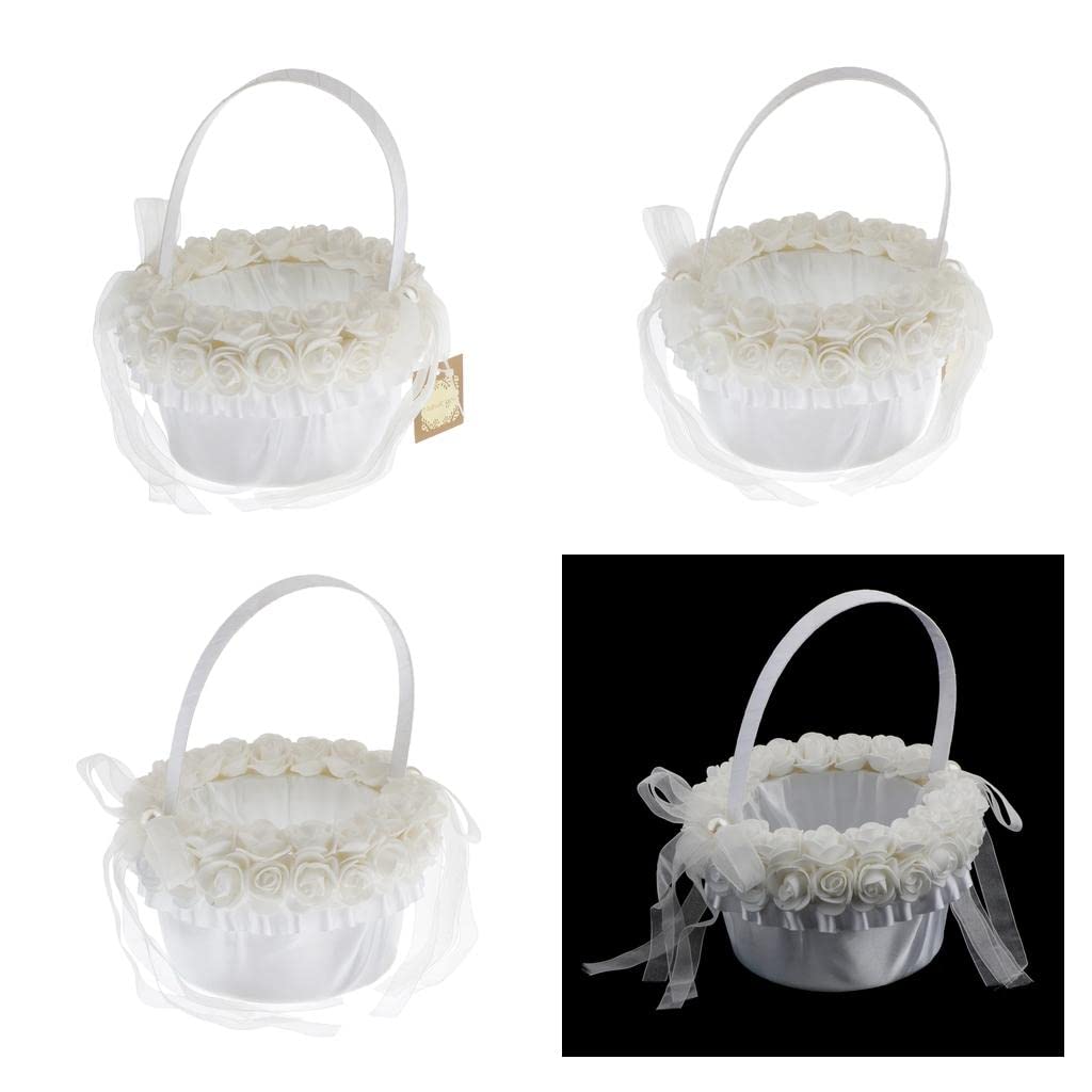 3Pcs White Flower Girl Baskets - Elegant Wedding Flower Petal Basket for Bridal Party, Flower Girls, and Ceremonies - Perfect for Weddings, Baby Showers, and Special Events