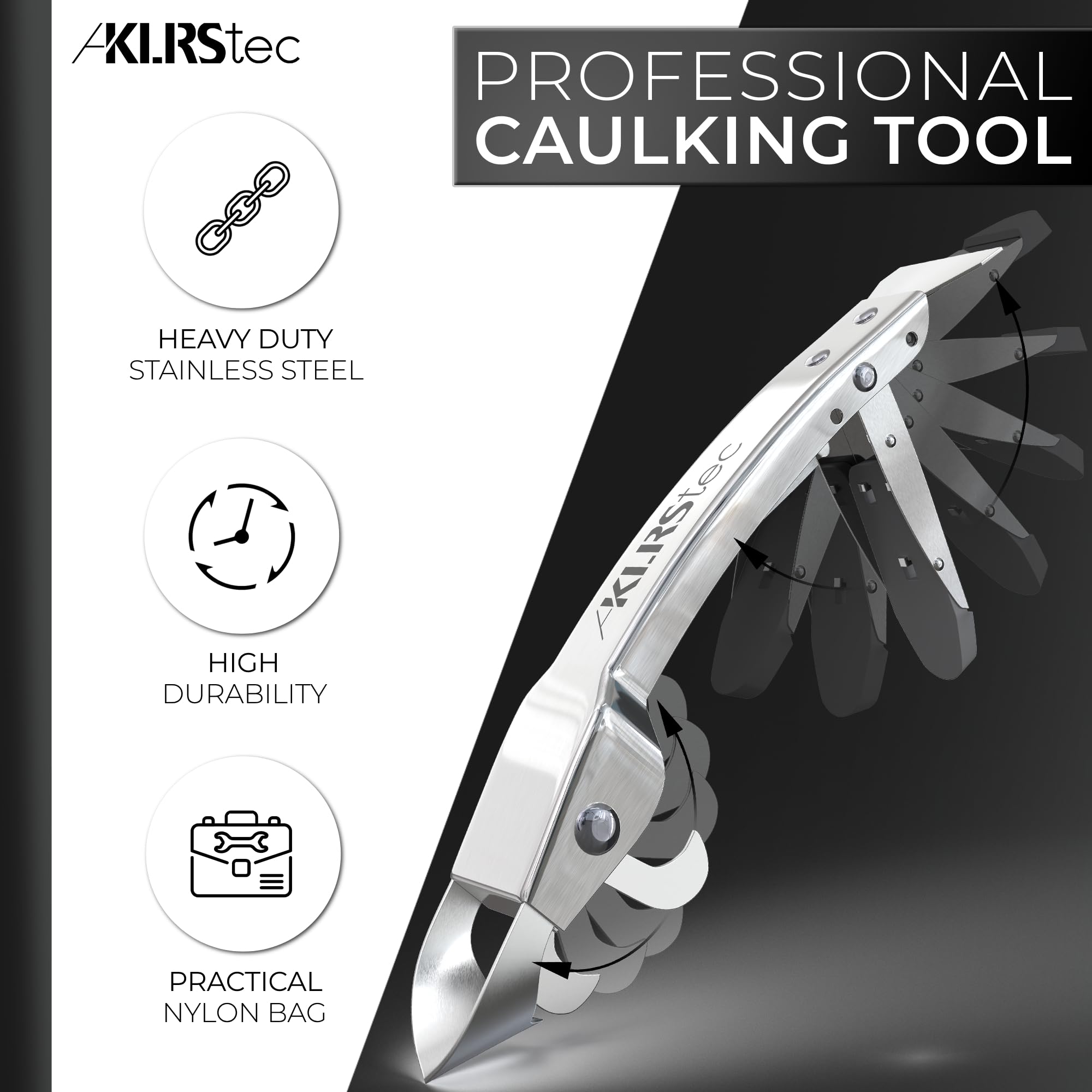 KLRStec 4-in-1 Professional Caulking Tool Kit - Stainless Steel Caulk Remover, Grout Scraper & Finishing Tool for Perfect Silicone Joints - DIY Sealant Applicator & Surface Scraper (Great for Bathroom Tile, Kitchen Backsplash & Window Sealing Projects)