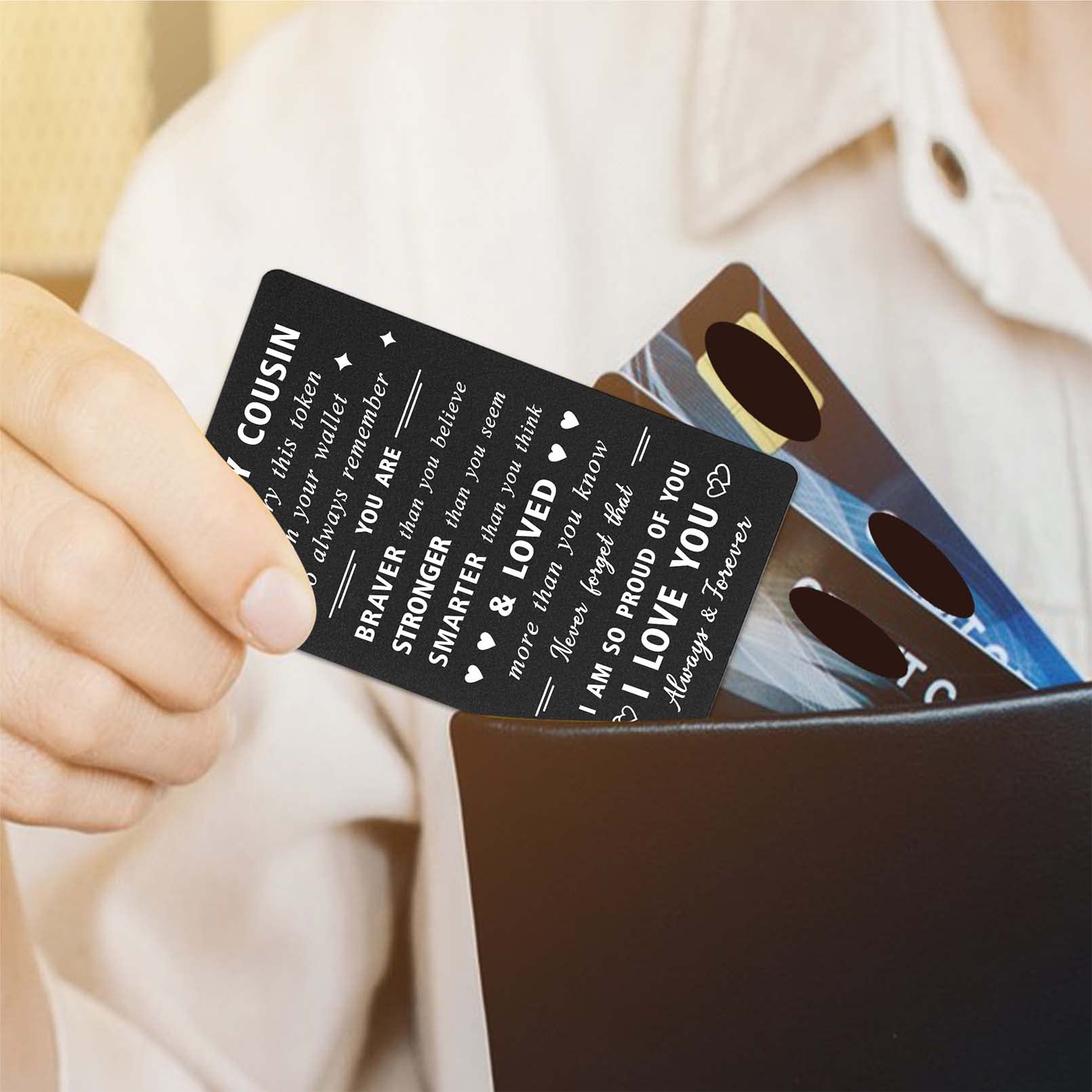 ENGZHI Inspirational Cousin Gift Wallet Card for Men & Women - Birthday, Christmas, Graduation Present for Teen Boys & Girls - 'So Proud of You, I Love You' Message - Perfect for Celebrations & Daily Encouragement