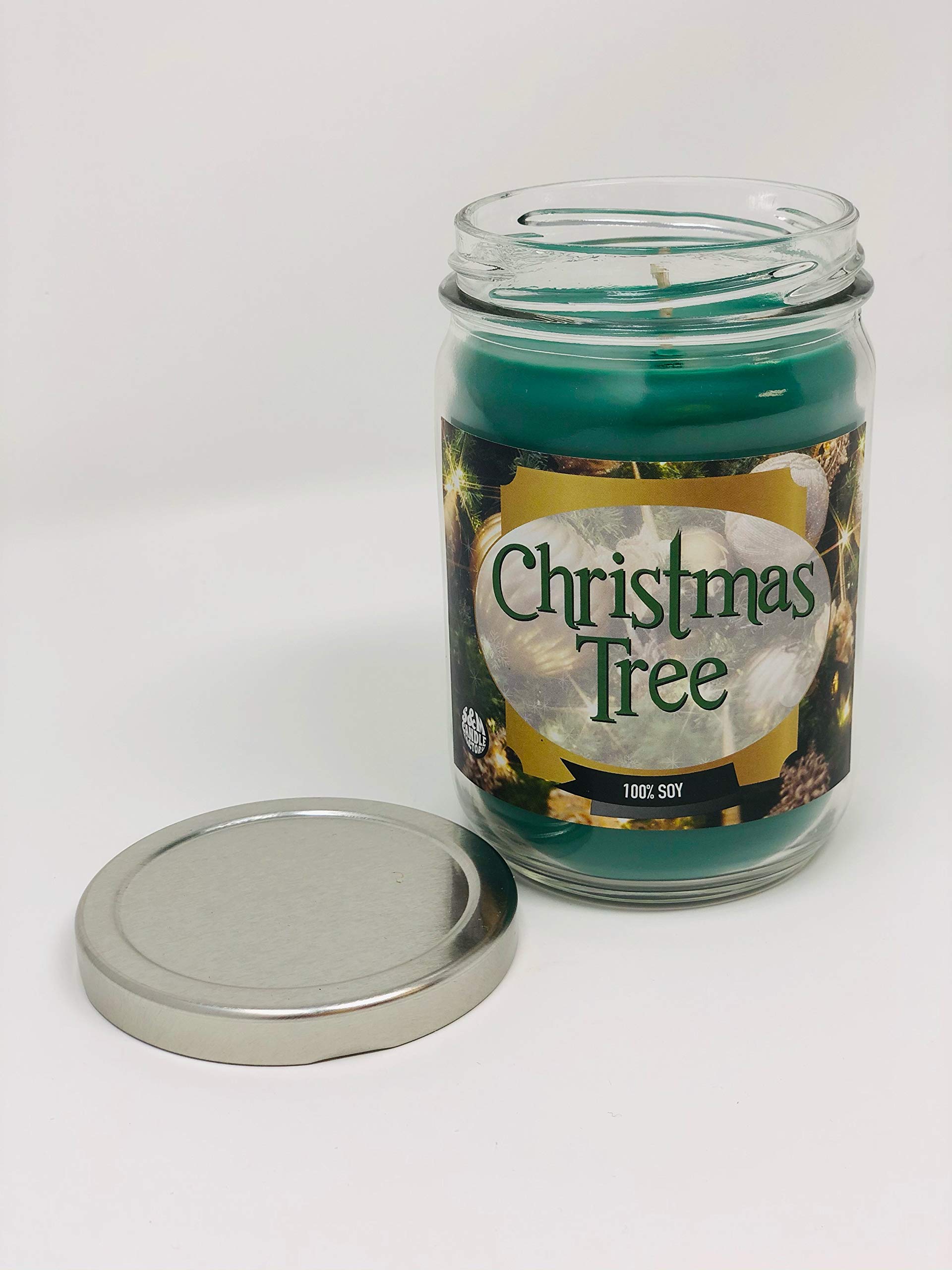 Christmas Tree Scented Soy Candle - Balsam Fragrance - 100% Natural Premium Soy Wax - 12oz Jar by S&M Candle Factory | Perfect for Holiday Decor, Cozy Home Ambiance & Gift Giving