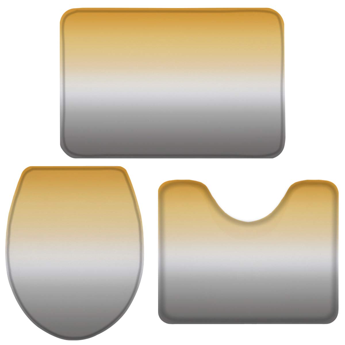 Non-Slip Bathroom Rugs Set of 3 - Yellow Gray Ombre Absorbent Washable Bath Mat, U-Shaped Toilet Mat & Lid Cover - Soft Bathroom Floor Mats for Home, Shower, Vanity Area - Perfect for Modern & Cozy Bathrooms