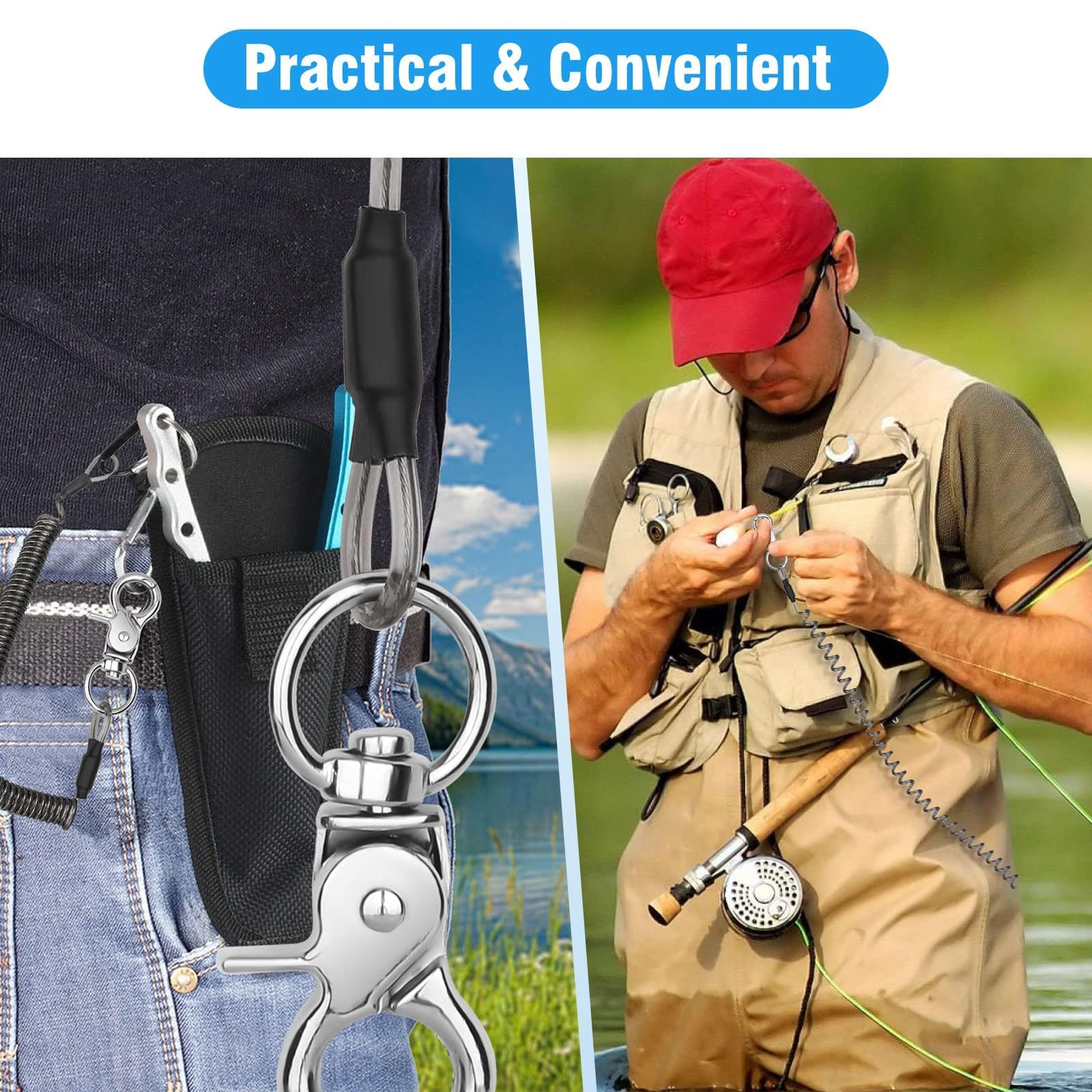 Heavy Duty Fishing Lanyards with Carabiner - Retractable Safety Ropes for Kayak & Boating