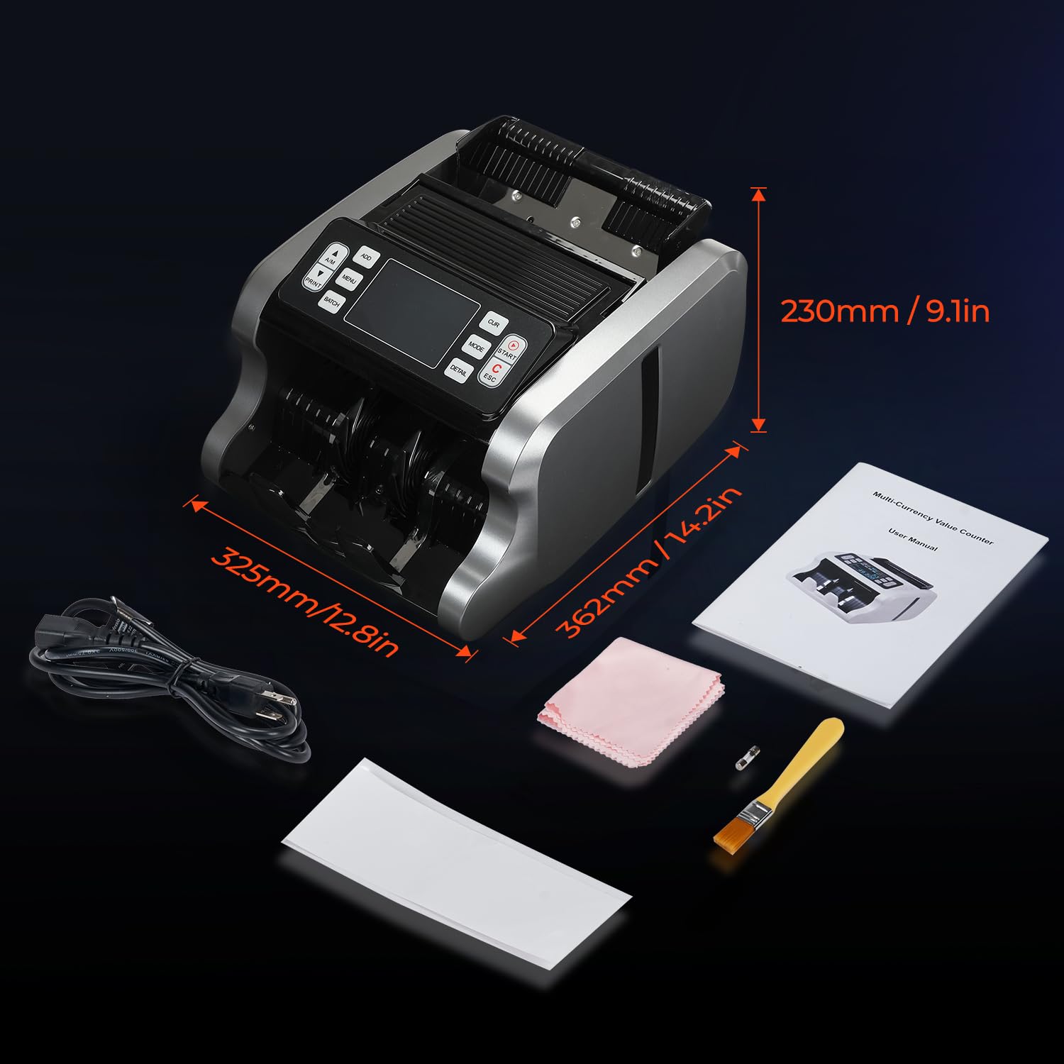 MUNBYN IMC09 Mixed Denomination Money Counter Machine with UV/MG/IR/MT Detection - Value Counting & Printing for USD, EUR, MXN - 3.5