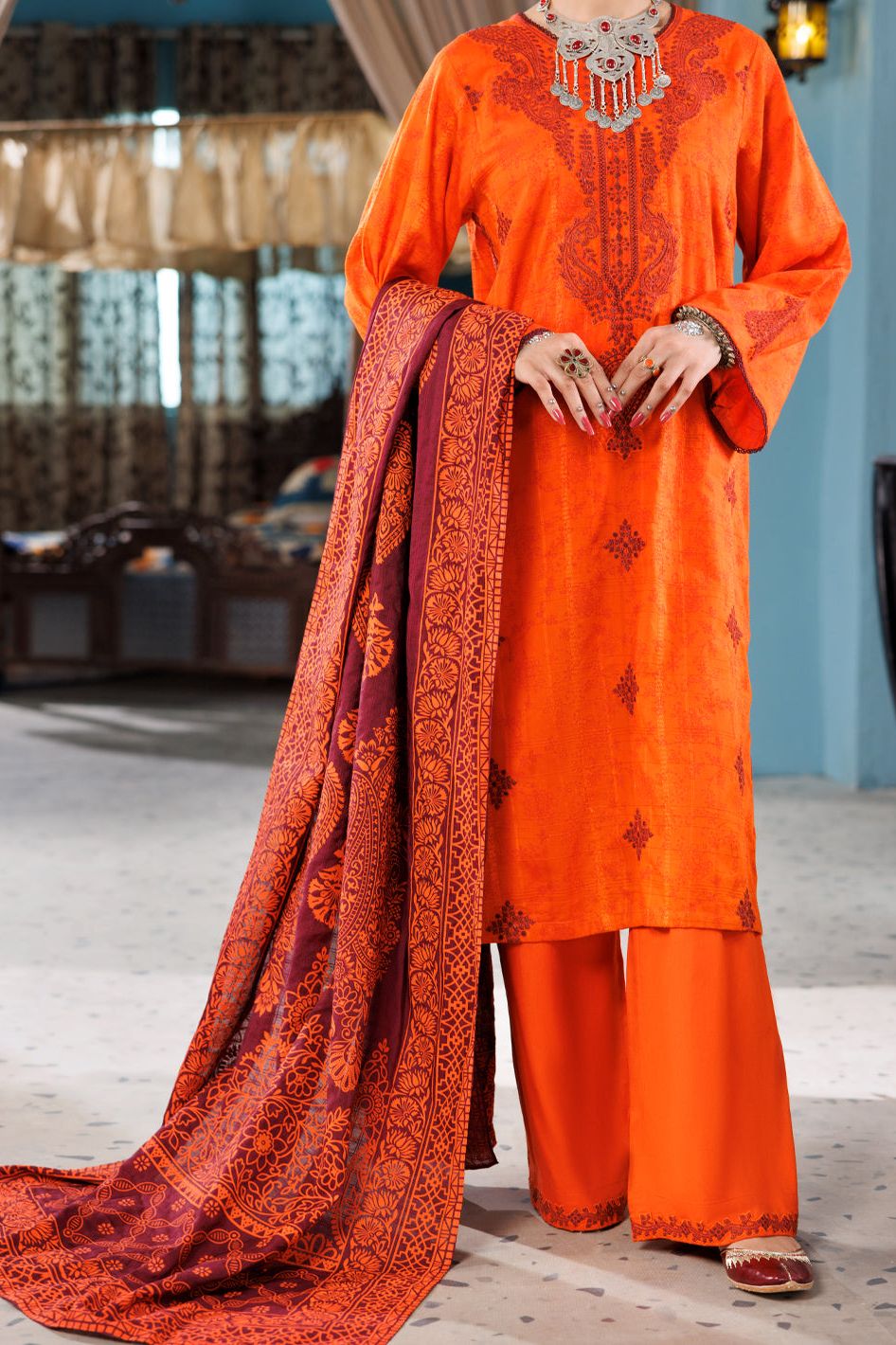 Premium Cotton Dobby Orange Stitched Suit - Men's Formal Business Attire for Office Wear & Special Occasions