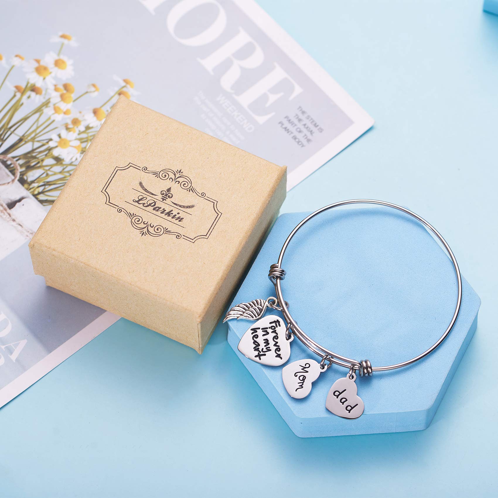 LParkin Sympathy Bracelet - Memorial Jewelry for Loss of Mother or Father, Bereavement Gift for Daughter, Angel Wind Charm Bangle to Remember Loved Ones | Perfect for Funerals, Memorial Services & Healing Process