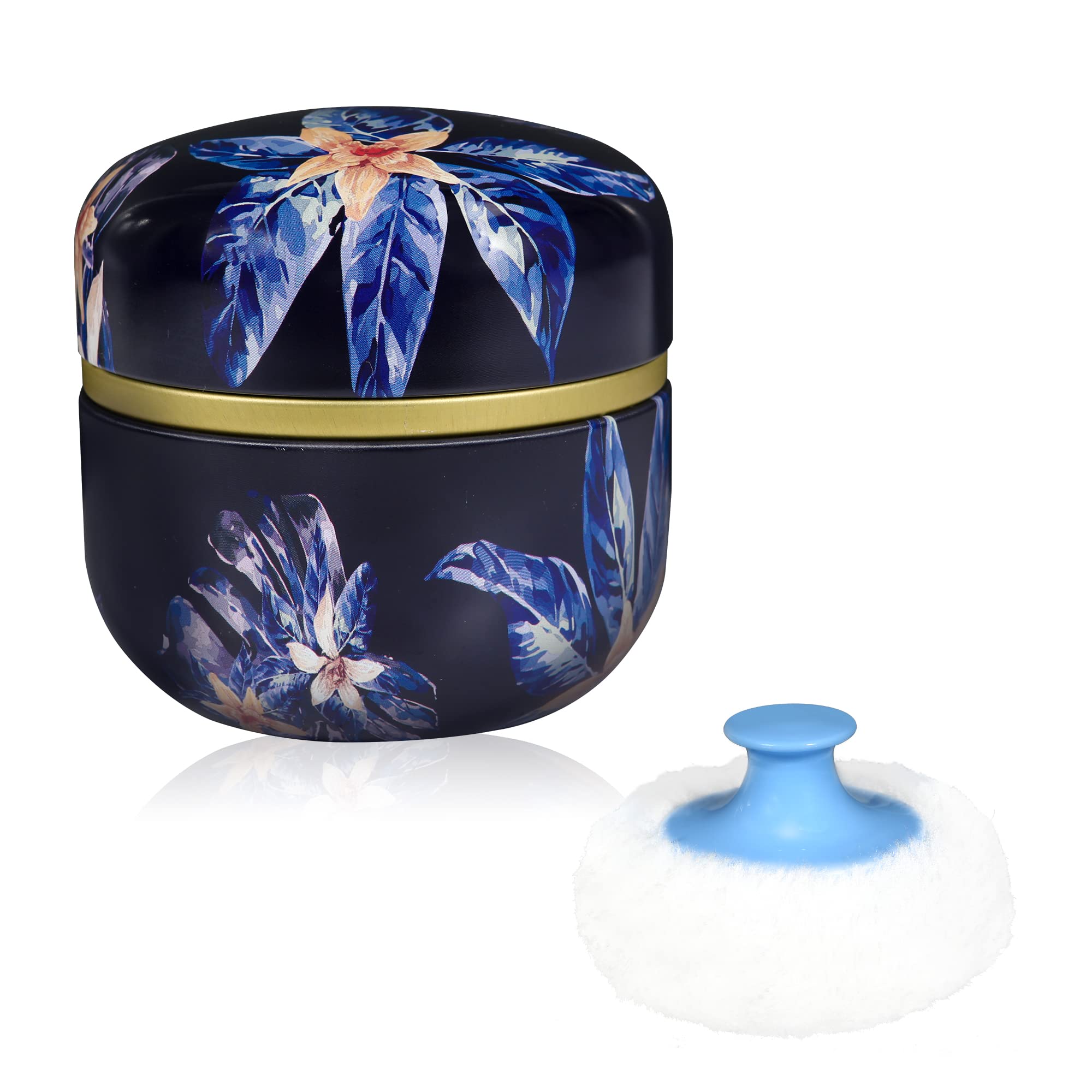 WEMEGA Travel Body Powder Case with Powder Puff - Compact Powder Container for Women & Baby - Portable Tea Box Design - Midnight Flower Pattern - Perfect for Gym, Travel & On-the-Go Touch Ups