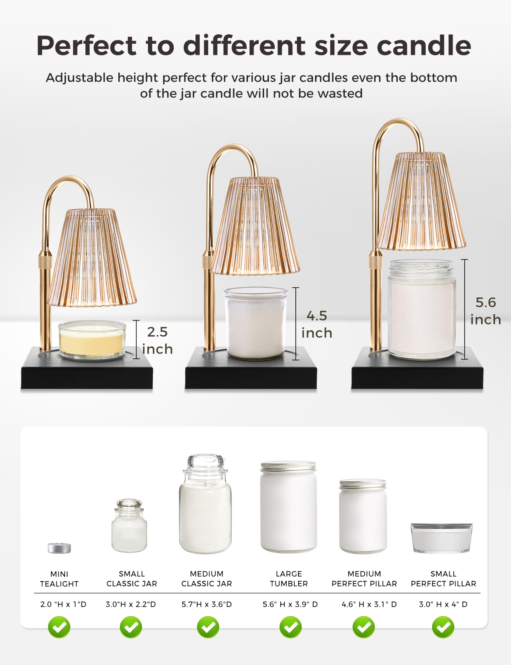 L LOHAS LED Candle Warmer Lamp - Dimmable Electric Candle Warmer with 2H/4H/8H Timer, Adjustable Height & Heat Settings for Large Jar Candles - Perfect for Home Decor, Romantic Dinners, Spa Relaxation & Holiday Ambiance