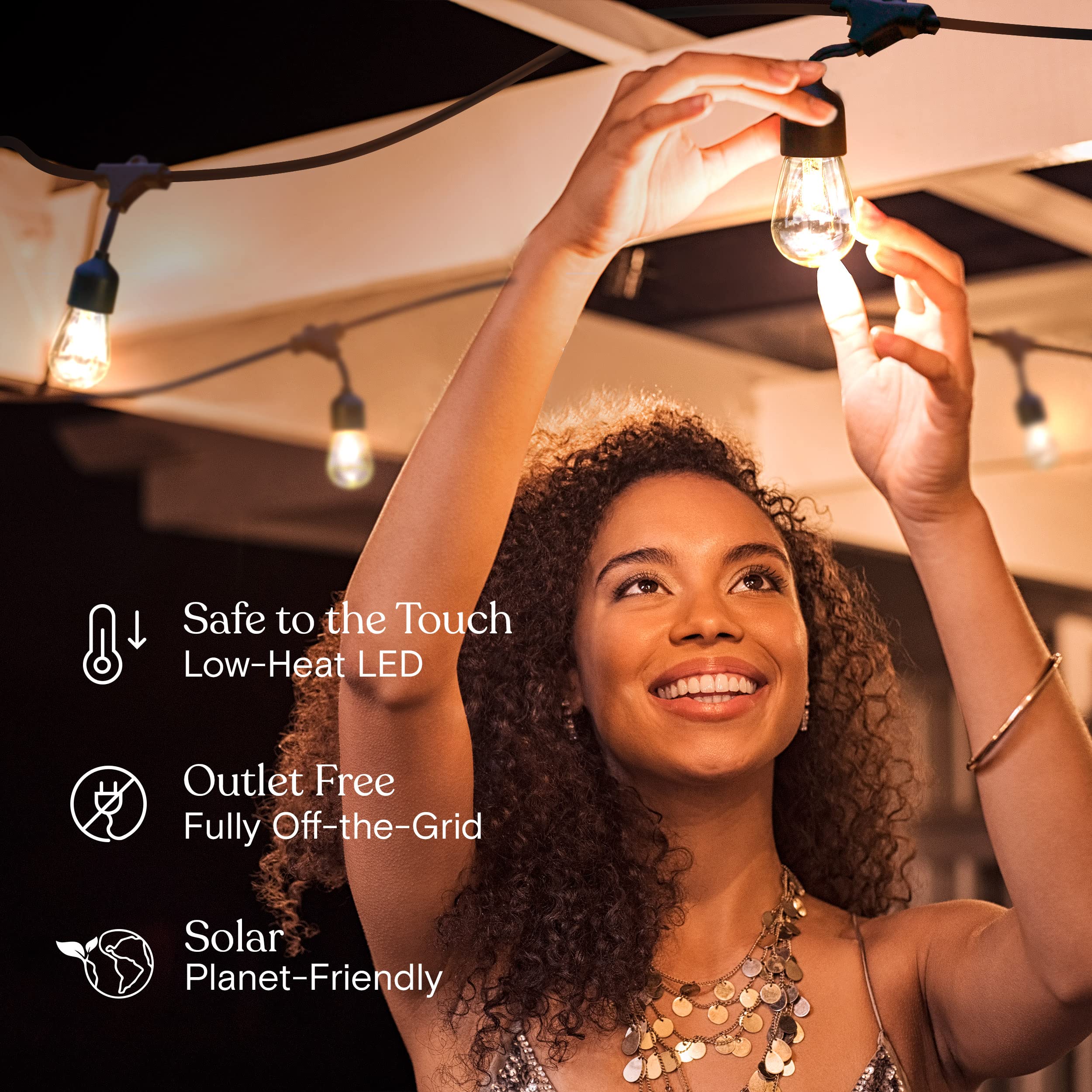 Brightech Ambience Pro Solar Powered Outdoor String Lights - 48 ft Commercial Grade Waterproof LED Patio Lights with 15 Shatterproof Edison Bulbs, Warm White (1W) - Perfect for Backyard, Garden, Deck, Porch & Outdoor Parties
