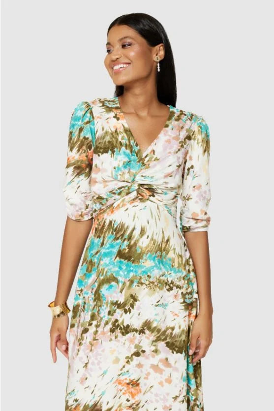 Ciara A Line Midi Dress Women's Elegant Flowy Summer Dress in Cream - Perfect for Weddings, Parties & Office Wear