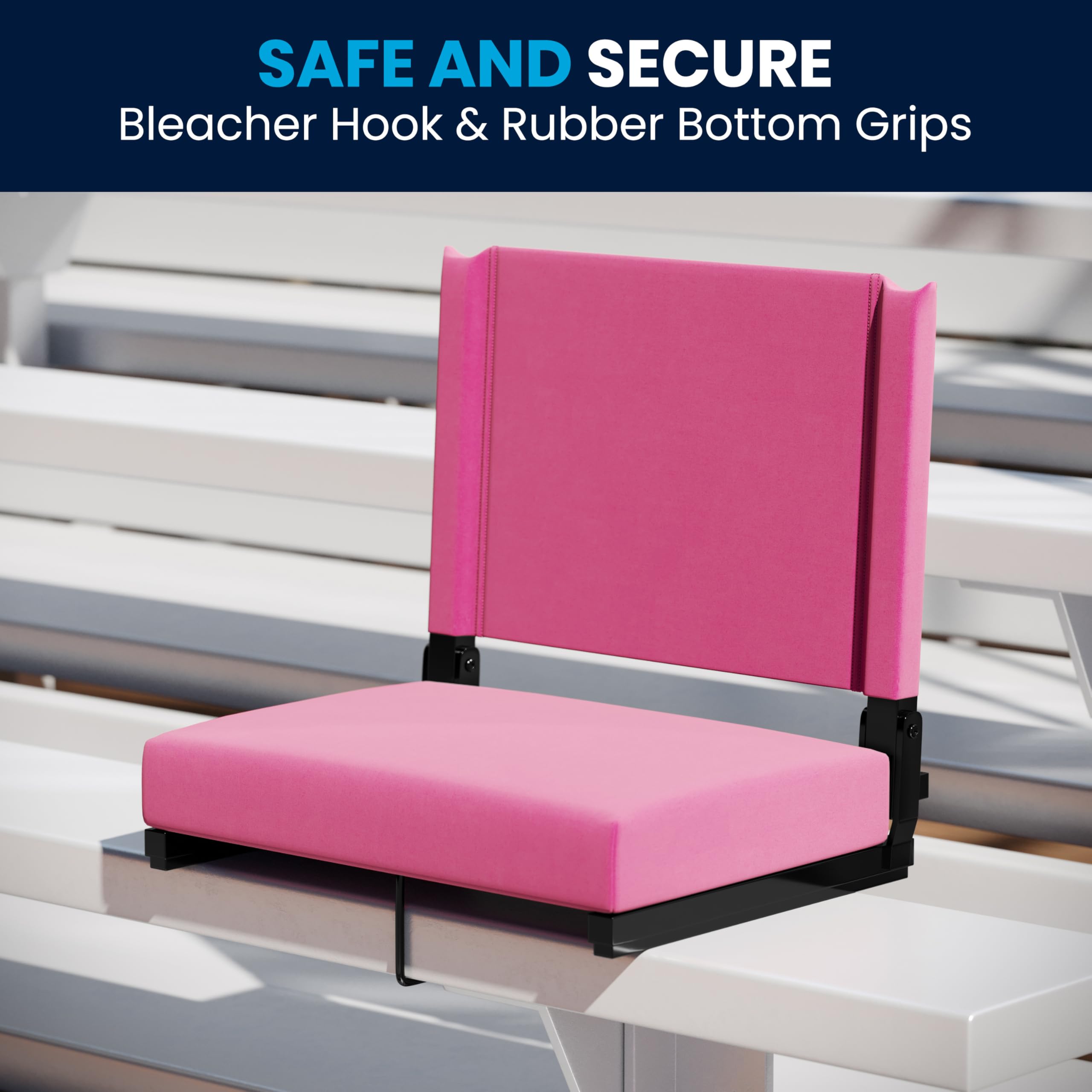 Flash Furniture Grandstand Portable Stadium Seats - 2 Pack Folding Padded Bleacher Chairs with Handle, 500 lb Weight Capacity, Pink | Perfect for Outdoor Sports Games, Concerts, Picnics & Backyard Events