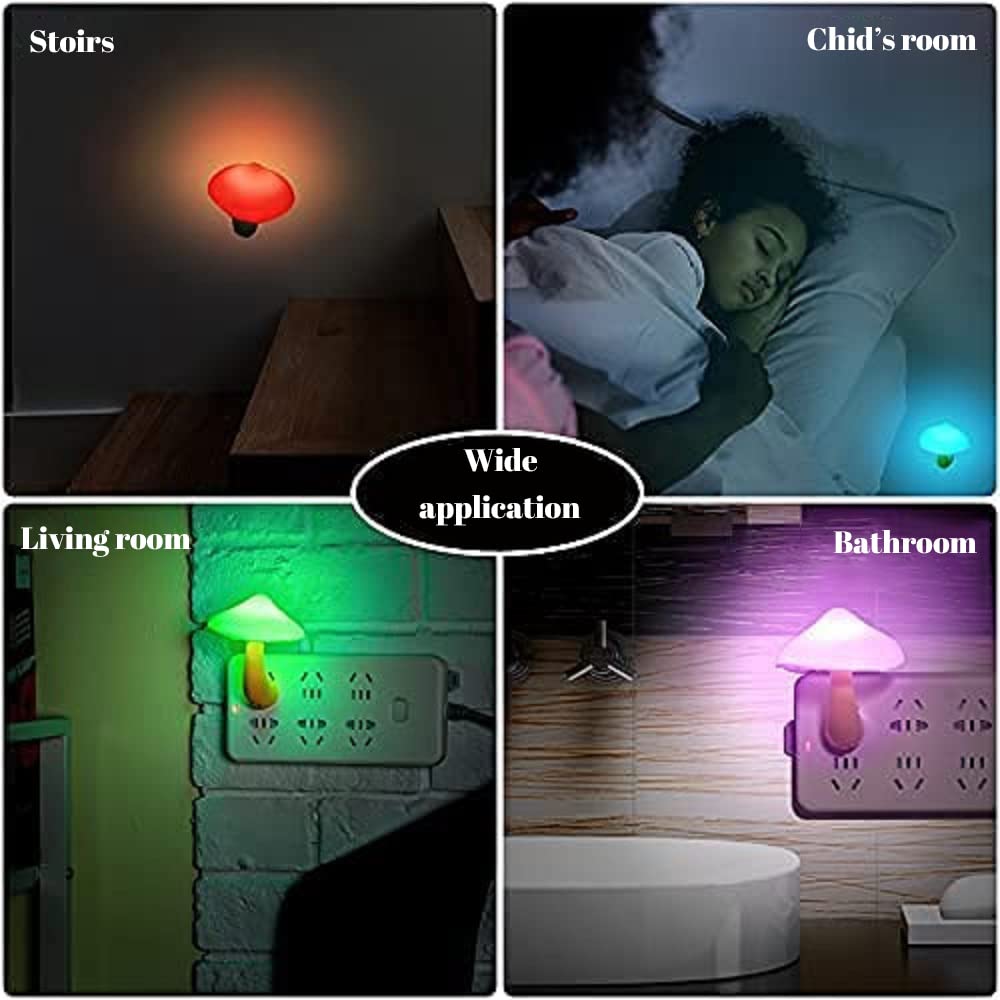 2 Pack Smart LED Mushroom Night Light - 7 Color Changing Plug in Night Lamp for Kids & Adults, Perfect for Bedroom, Nursery, Hallway, and Bathroom Night Light