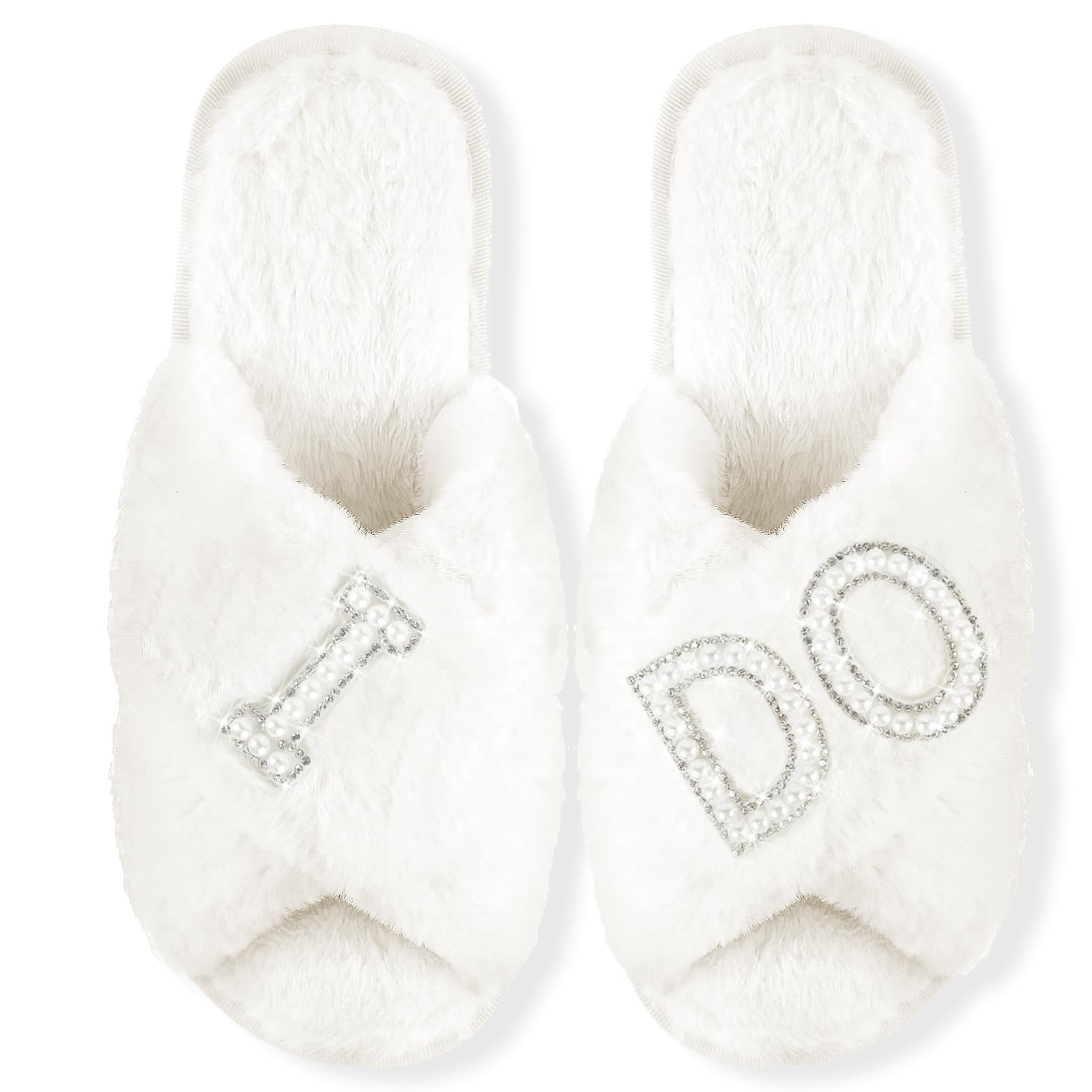 White Bridal Slippers for Wedding Day - Comfortable 'I Do' Wedding Shoes for Bride - Perfect for Ceremony, Reception & Honeymoon Getaway