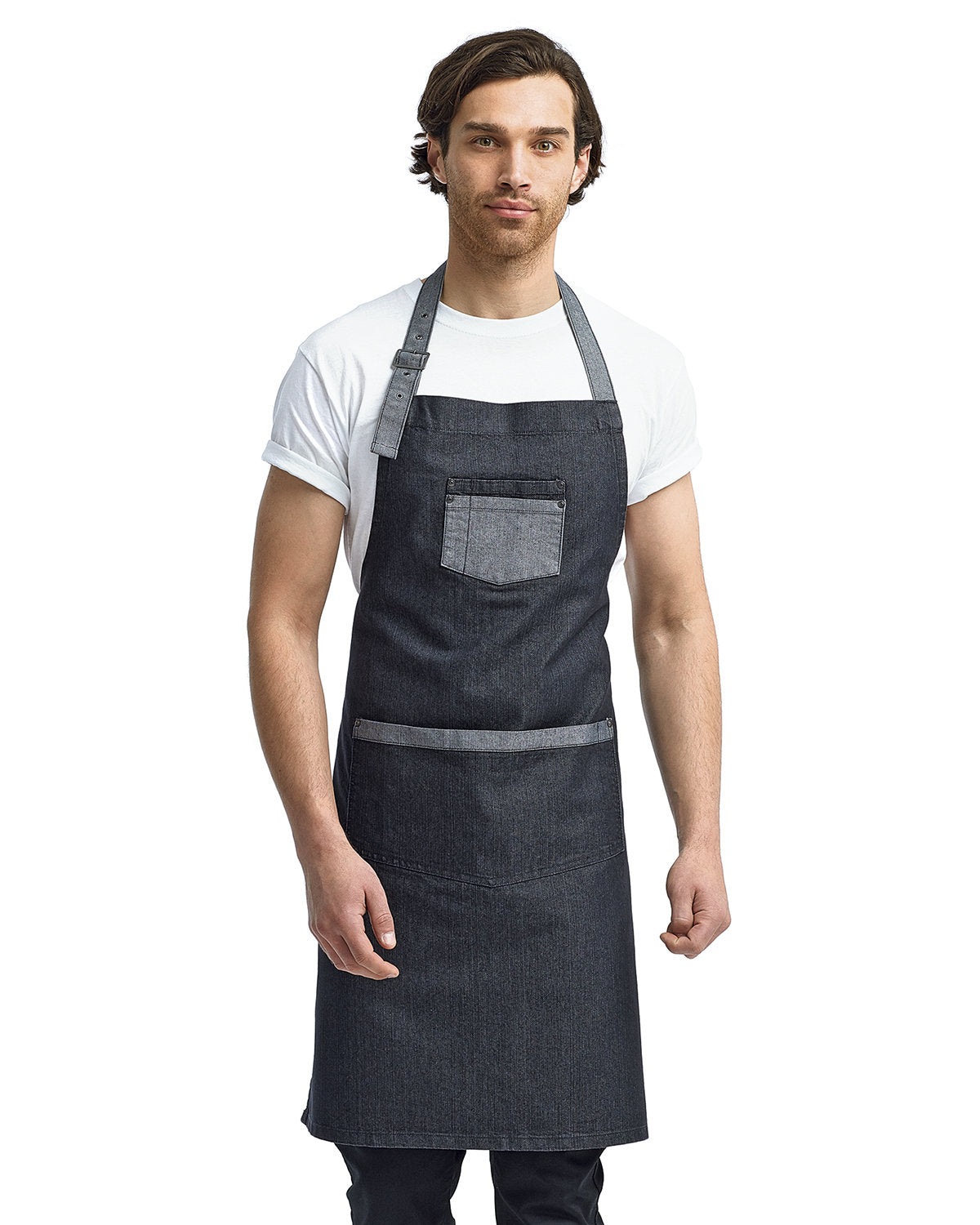 Reprime RP127 Unisex Denim Bib Apron - Artisan Collection with Contrast Stitching - Perfect for Cooking, Baking, BBQ & Crafting