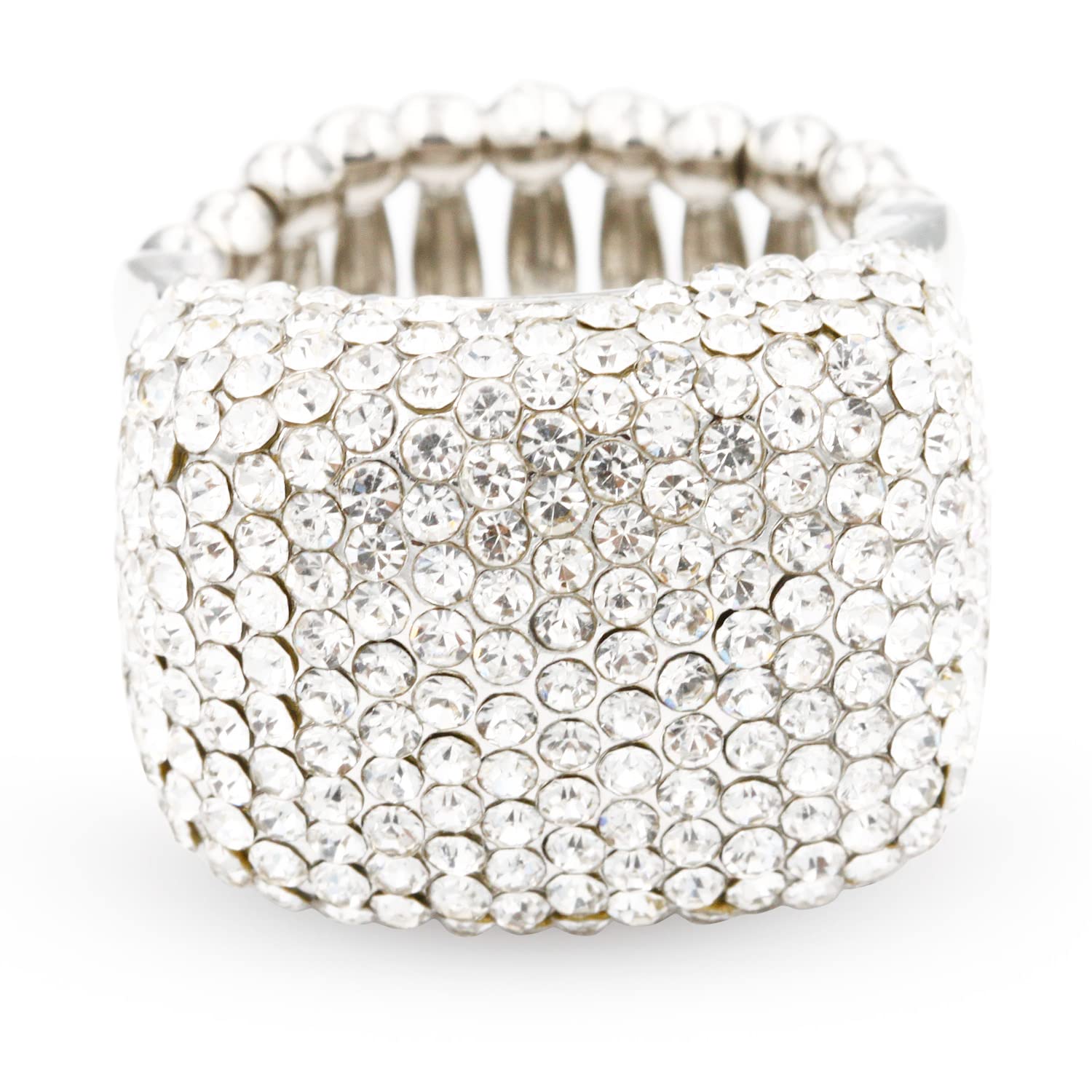 Luxury Half Cube Crystal Stretch Rings for Women - Adjustable Statement Jewelry for Parties, Weddings & Everyday Wear
