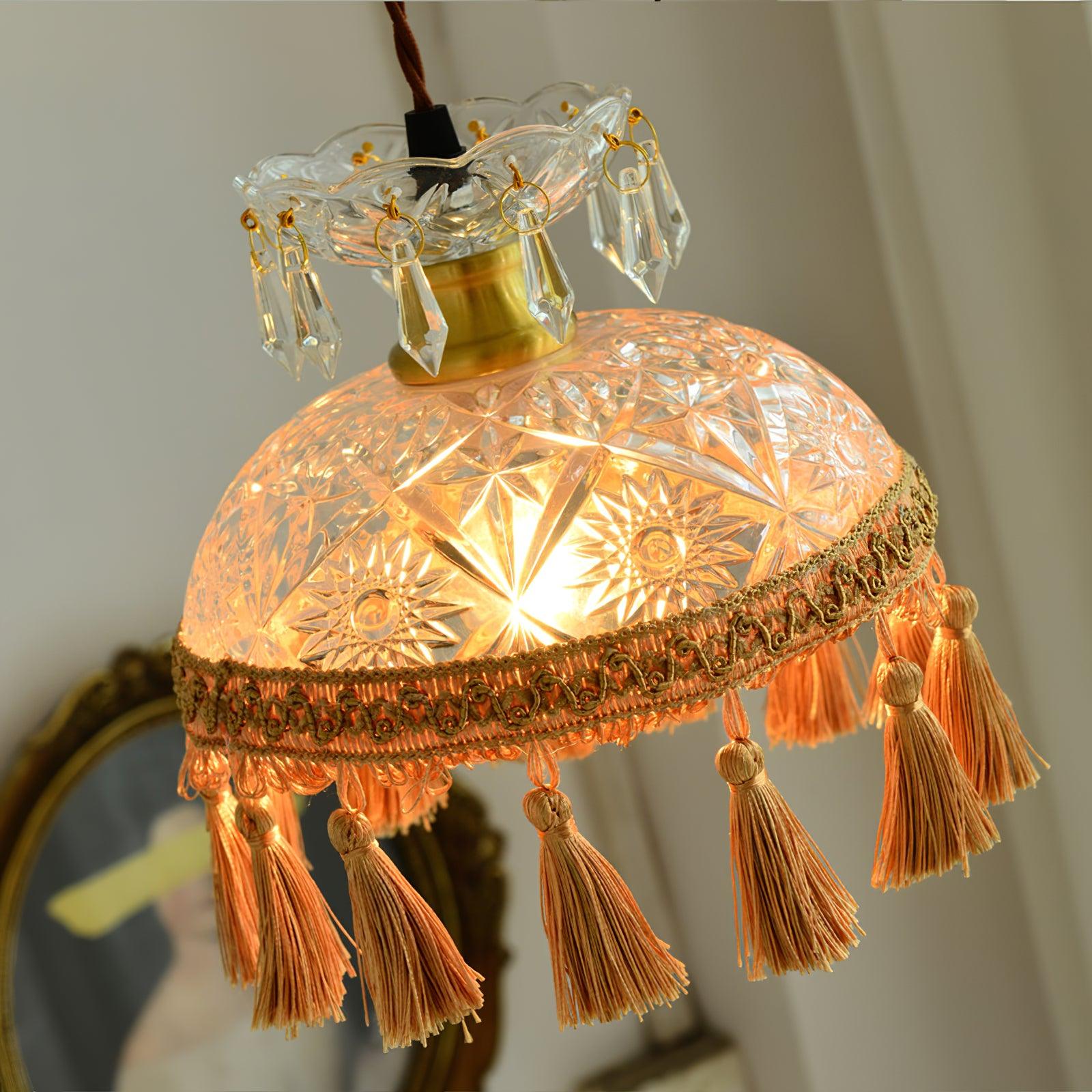 Modern Tassel Pendant Light - Handwoven Rattan Hanging Bowl Chandelier for Dining Room, Kitchen Island & Bedroom Lighting - Boho Home Decor