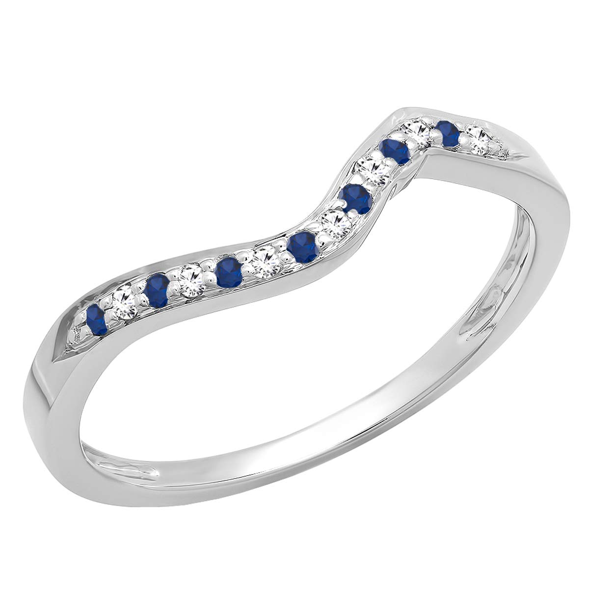 10K Gold Round Blue Sapphire & White Diamond Stackable Wedding Band for Women - Anniversary, Engagement, Promise Ring - Perfect for Bridal Sets, Gift Giving & Special Occasions