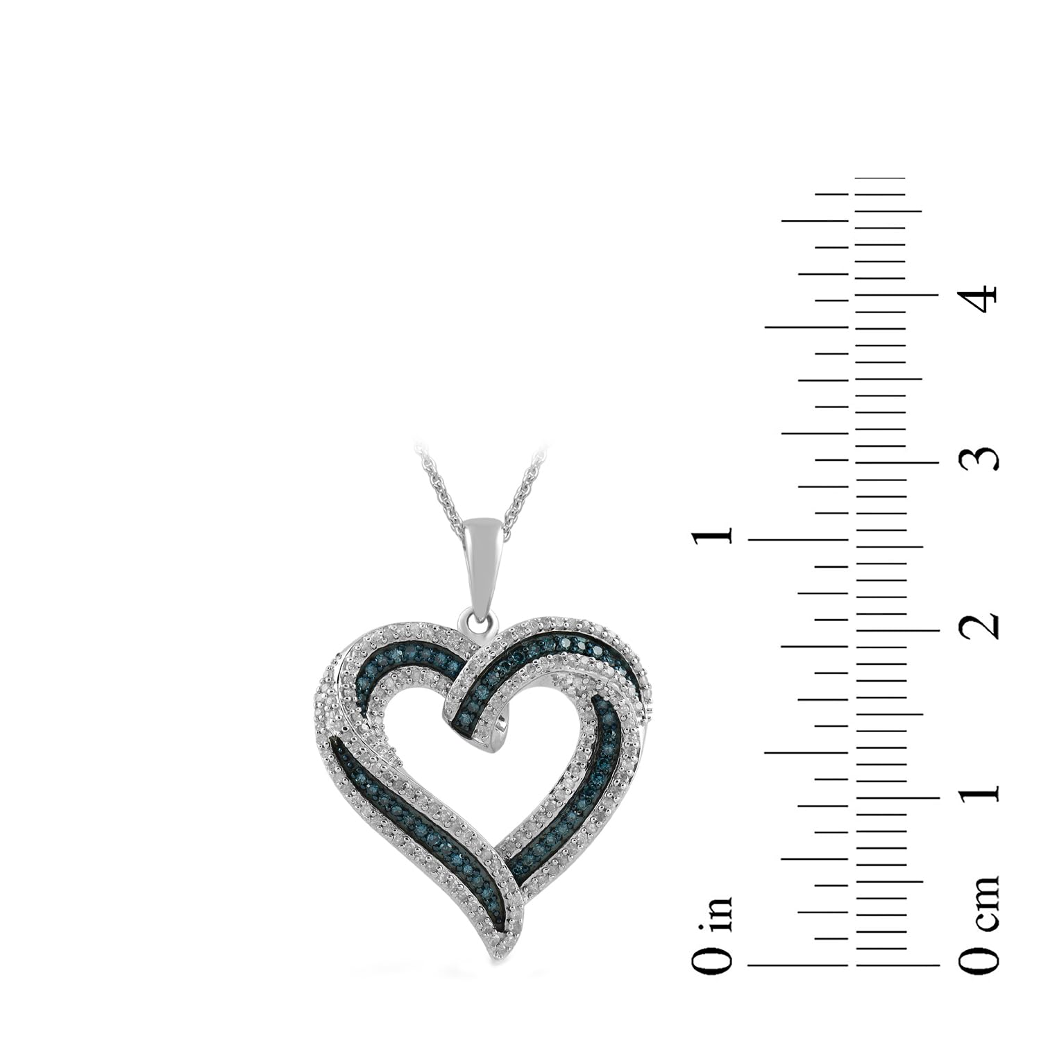 Amazon Essentials Sterling Silver Blue & White Diamond Heart Pendant Necklace (1/2 cttw, 18