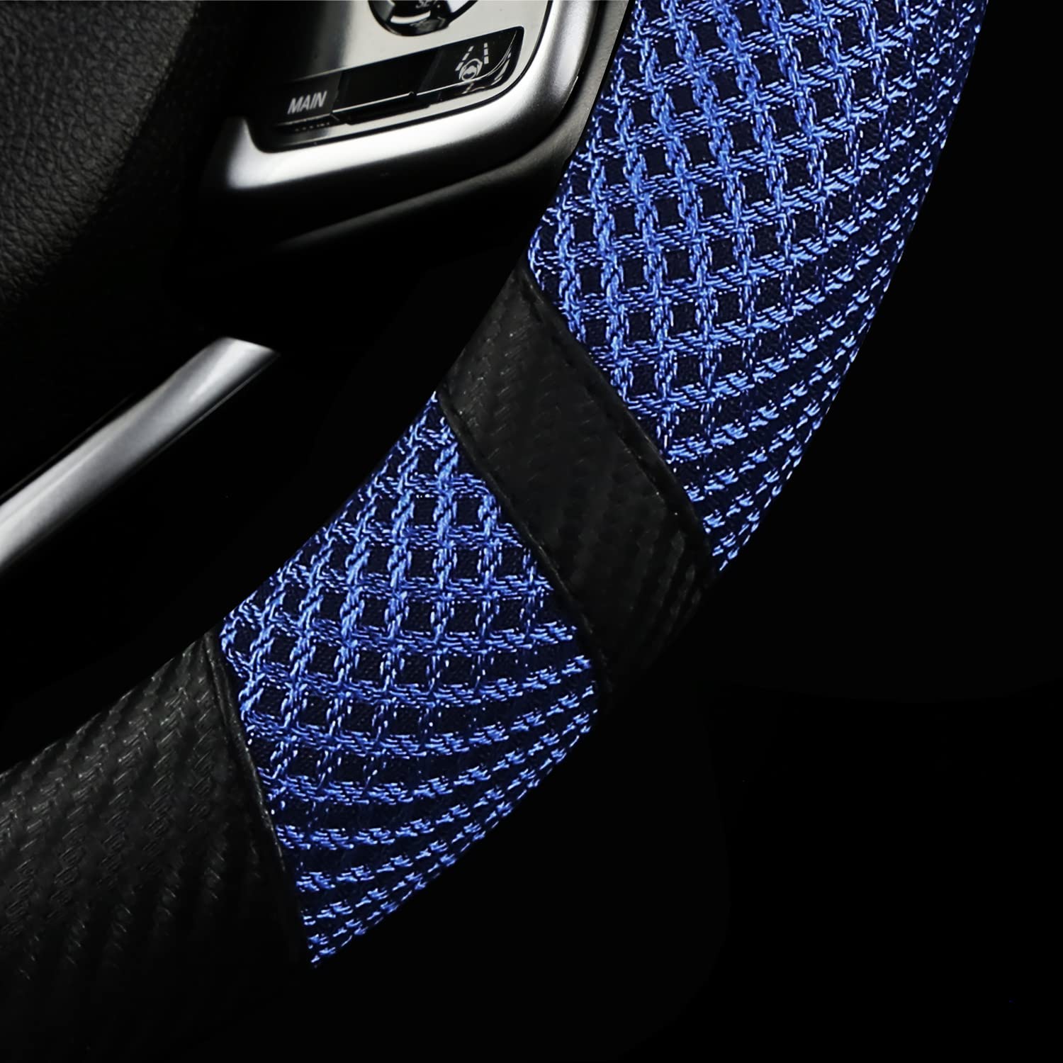 BOKIN Carbon Fiber Steering Wheel Cover - Universal Fit 14.5-15 Inch, Microfiber Leather Car Steering Wheel Protector with Breathable Ice Silk Technology | Keeps Cool in Summer & Warm in Winter | Carbon Fiber Blue Design | Perfect for Daily Commute, Road Trips & Enhanced Driving Comfort