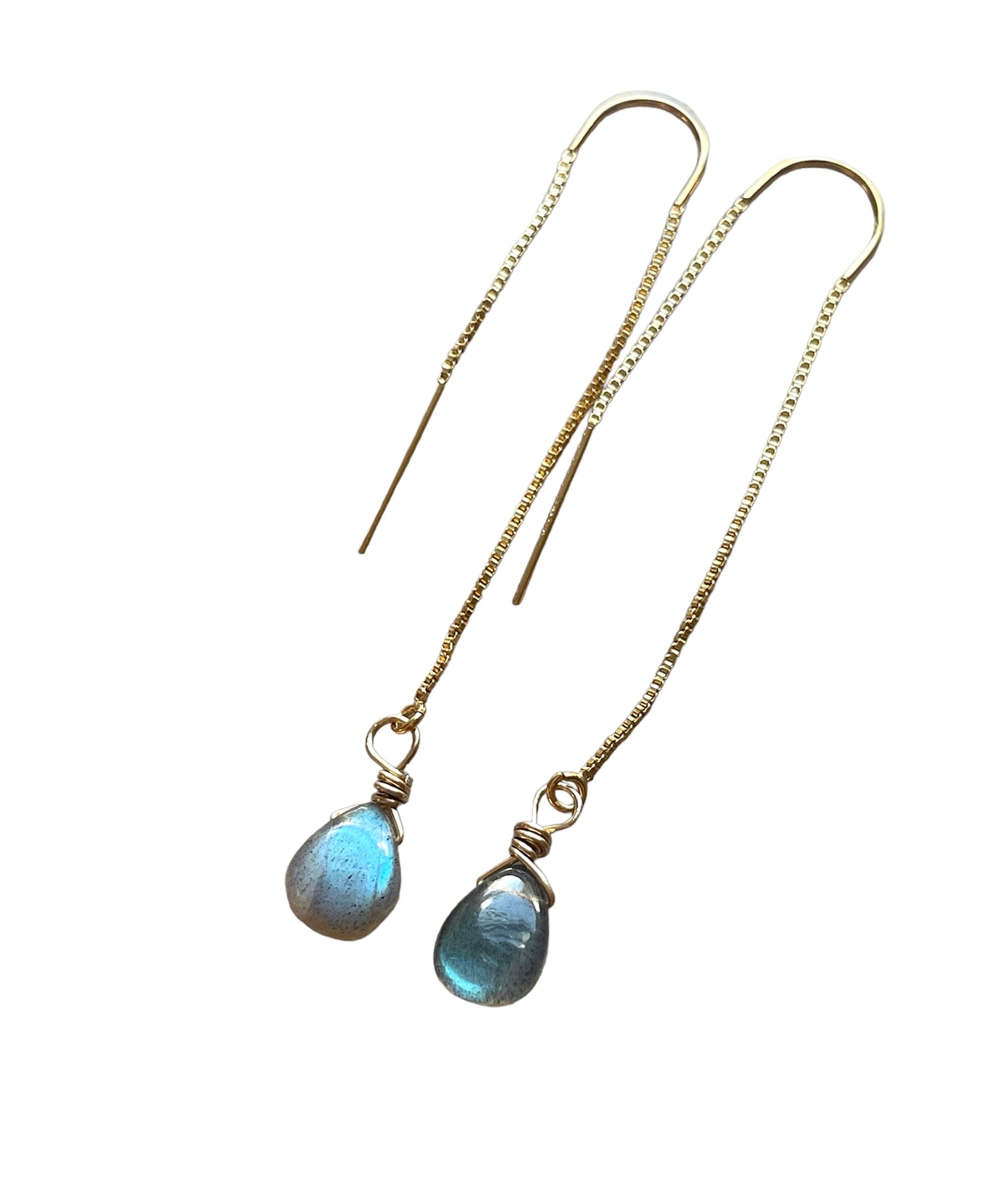 Tiny Labradorite Drop Threader Earrings - Dainty Gemstone Studs for Women | Perfect for Everyday Wear, Gifts & Boho Jewelry
