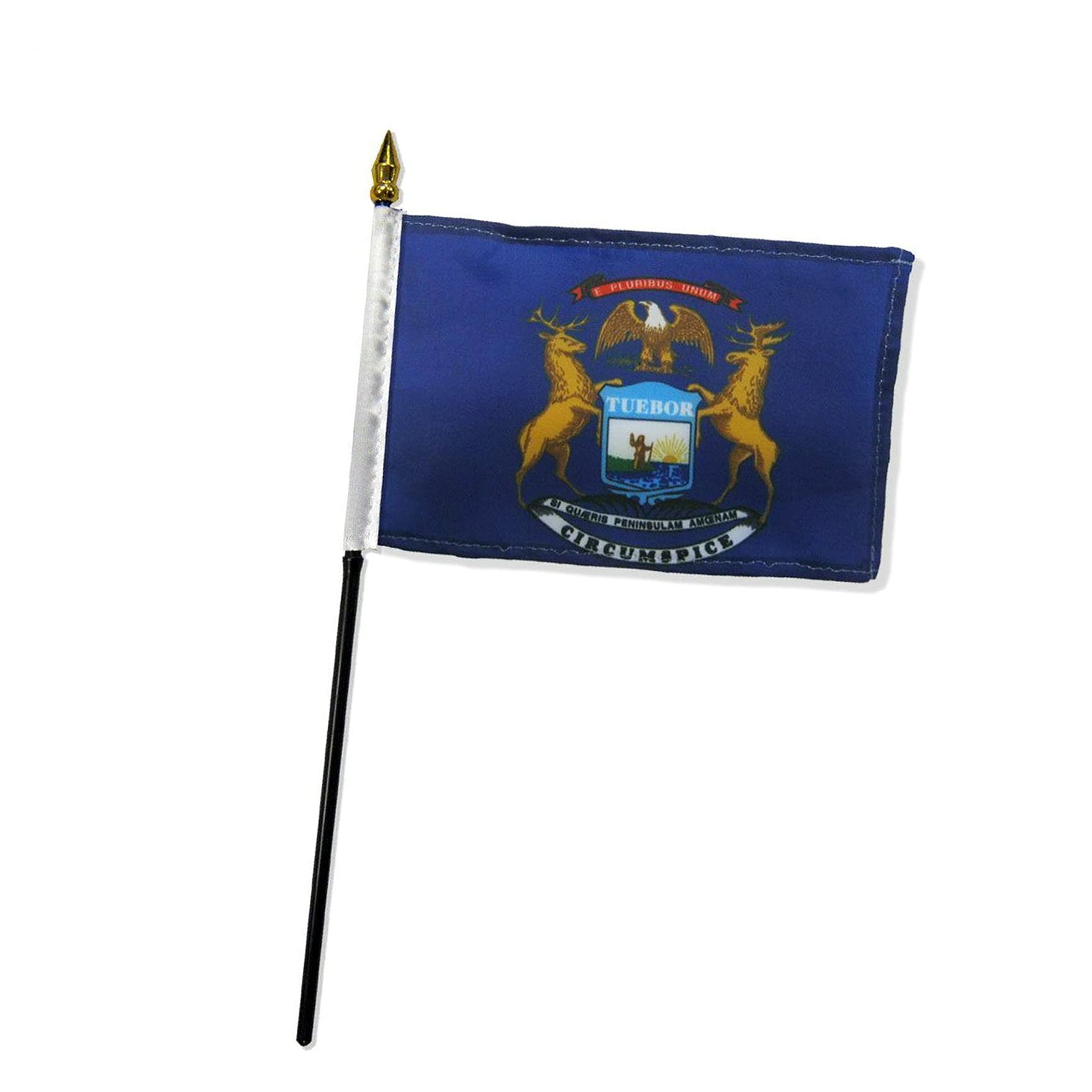 Michigan State Flag 4x6 Inch - Premium Sewn Edges Desk & Table Stick Flag for Indoor/Outdoor Use - Perfect for Home, Office, Parties & Sporting Events - All-Weather Durable Banner (TR00657WI)