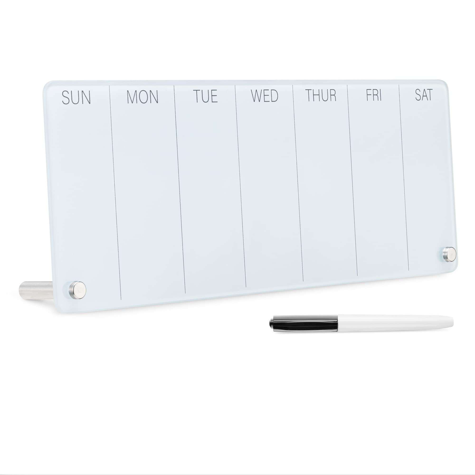 Navaris 16x6 Inch Weekly Whiteboard Planner - Small Dry Erase Glass Office Calendar for Desk - Magnetic Schedule Board & To-Do List - Perfect for Home Office, Kitchen, Classroom & Productivity Planning