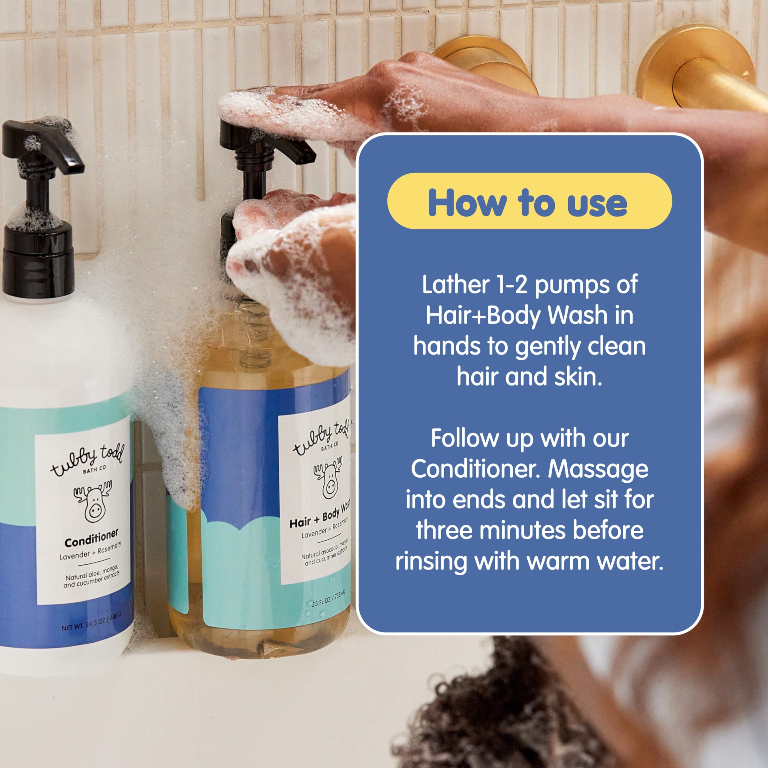 TUBBY TODD Baby Shampoo and Conditioner Set - Gentle Moisturizing Hair Care for Newborns, Toddlers & Kids - Hypoallergenic & Non-Irritating - 25 Fl Oz & 24.3 Fl Oz - Lavender Rosemary Scent - Perfect for Daily Bath Time and Sensitive Skin Care