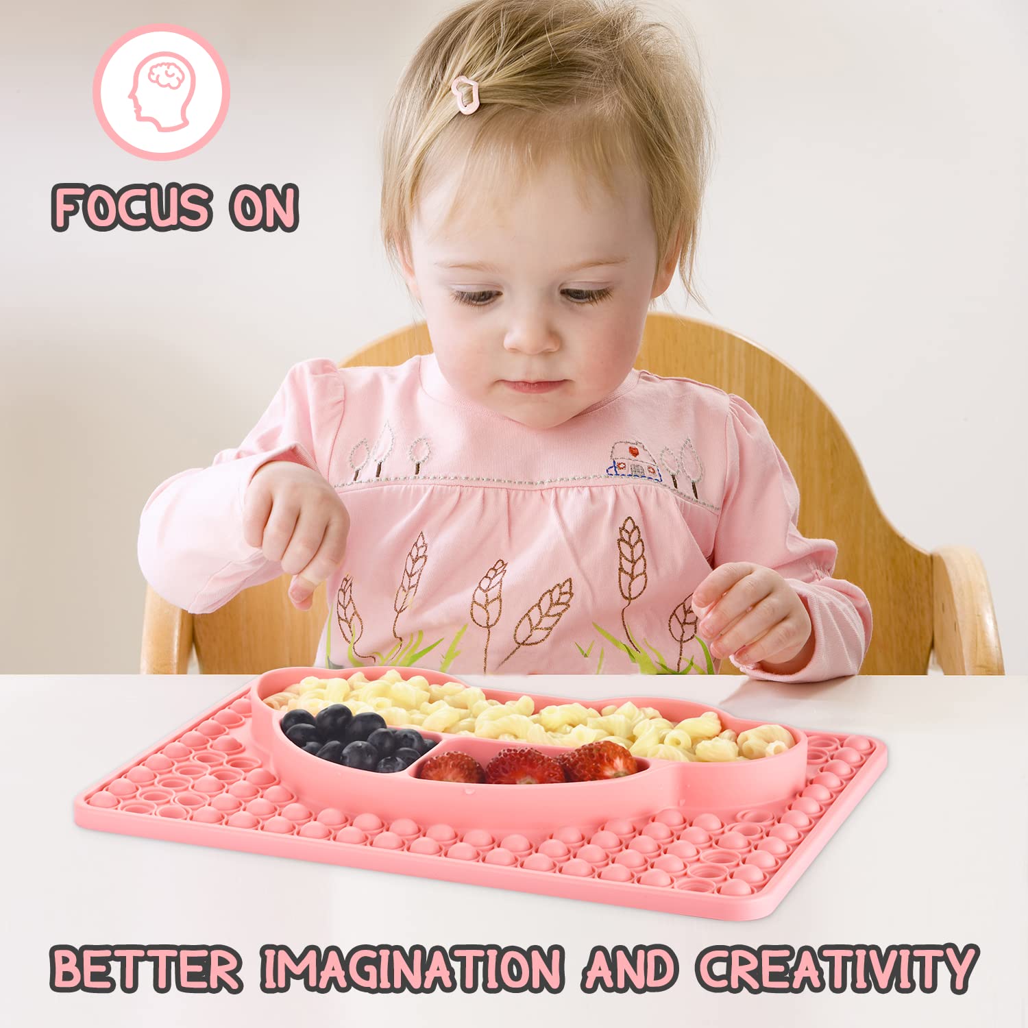 **Non-Slip Silicone Baby Plates with Divided Sections - BPA-Free Toddler Dish Set for Self Feeding & Eating Training - Built-in Pop It Fidget Toy for Kids - Perfect for Mealtime, Snacks & Sensory Play**