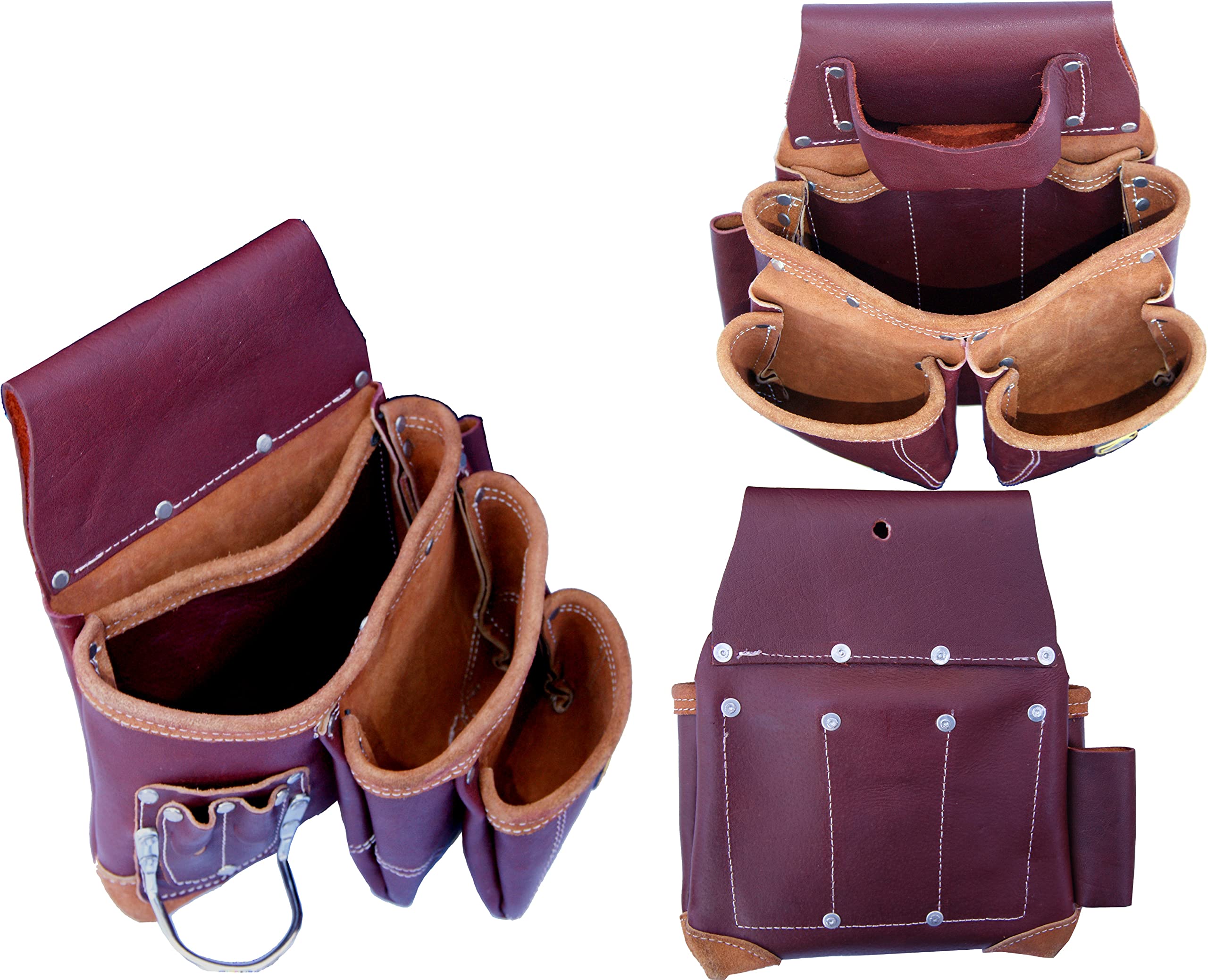 Zakco PRO-21 Heavy Duty Full Grain Leather Tool Belt for Construction Workers - Carpenter, Framer, Roofer & Handyman Tool Organizer with 2 Leather Pouches & Multiple Pockets | Perfect for Job Sites, DIY Projects & Home Renovations
