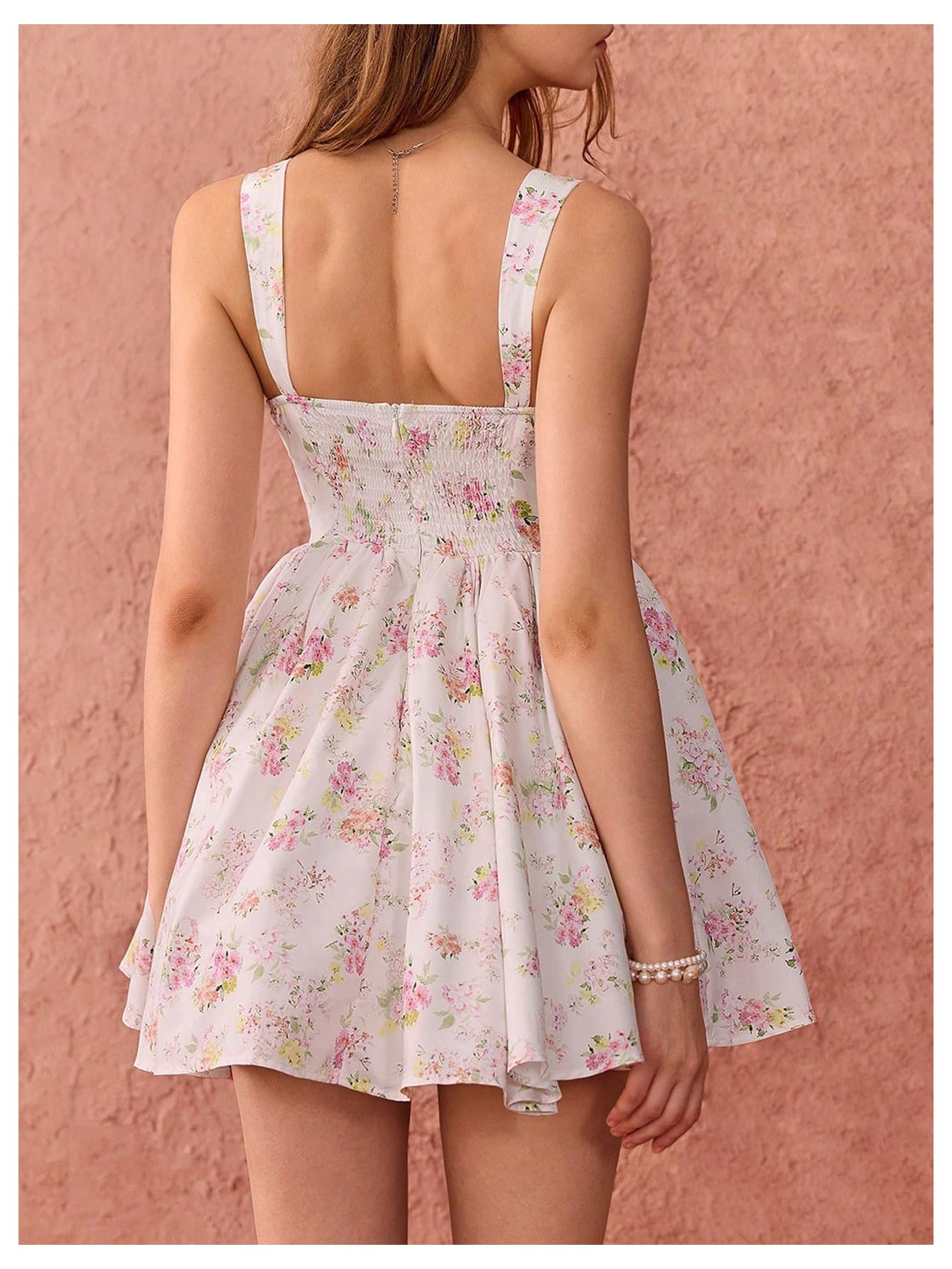 SHENHE Women's Floral Corset Mini Dress - Square Neck, Smocked Waist, Fit & Flare Boho Style for Summer, Party, Date Night, Beach & Vacation Outfits