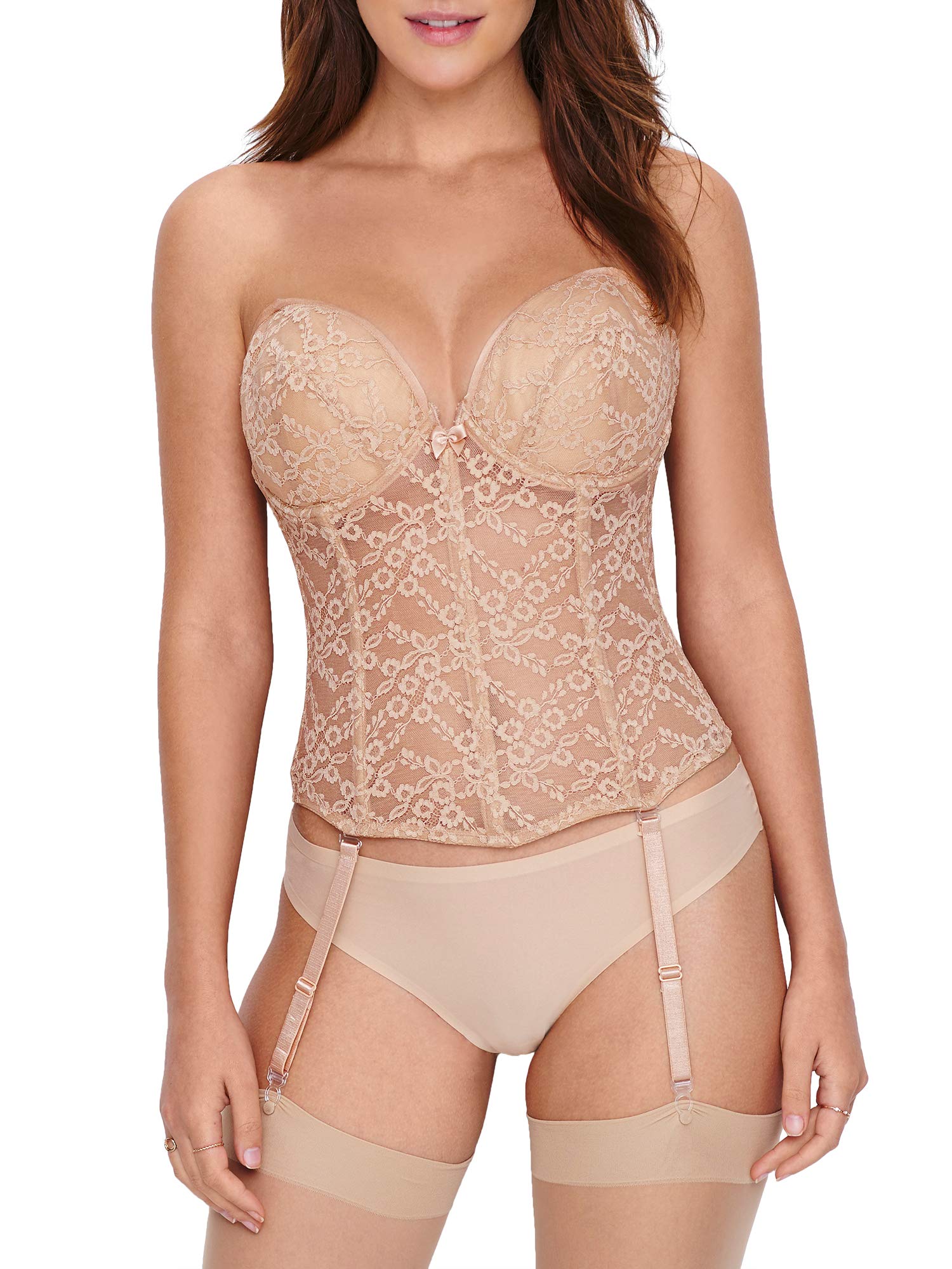 Women's Sexy Lace Low Back Bustier Corset Top - Elegant Lingerie for Date Night & Special Occasions