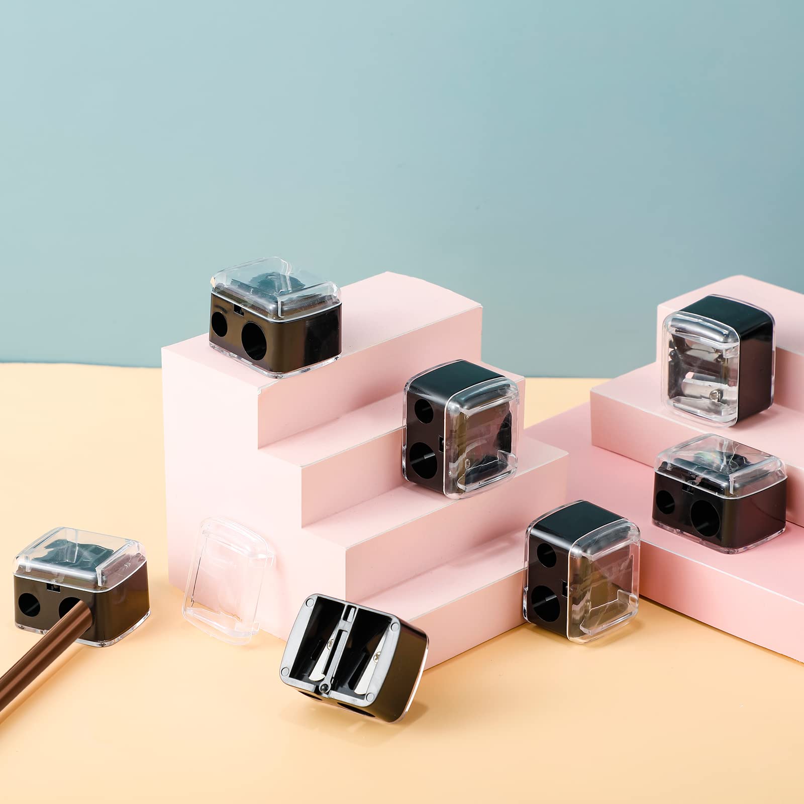 15-Piece Dual Makeup Pencil Sharpener - Compact Cosmetic Tool for Eyeliner & Lip Liner Pencils - Perfect for Home, Travel & Professional Makeup Kits (Black)
