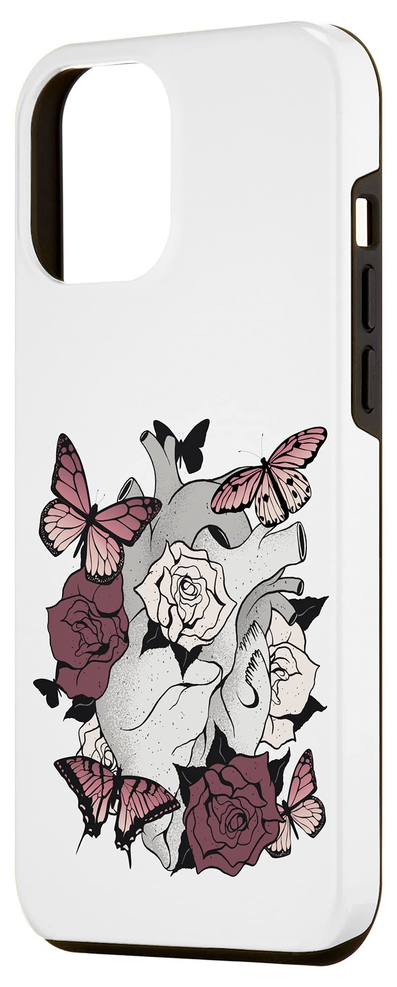 iPhone 12 Pro Max Case - Anatomical Heart Floral Design with Butterflies | Protective Phone Cover for Women & Men | Perfect for Daily Use, Work, and Travel