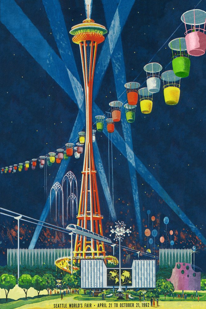 Vintage Seattle Space Needle World's Fair Travel Poster - 16x24 Premium Metal Wall Art, Aluminum Home Decor for Living Room, Office & Man Cave